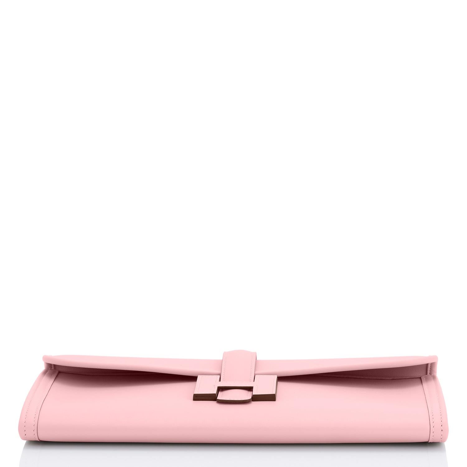 Women's or Men's Hermes Rose Sakura Jige Elan Clutch Bag Pochette Pink 29cm NEW 
