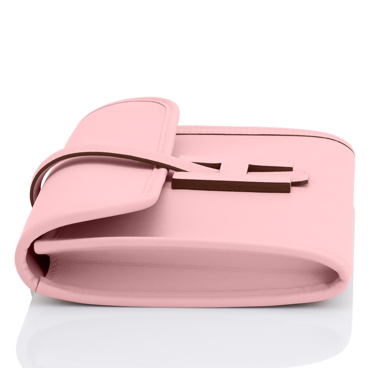 Hermes Rose Sakura Jige Elan Clutch Bag Pochette Pink 29cm NEW  1