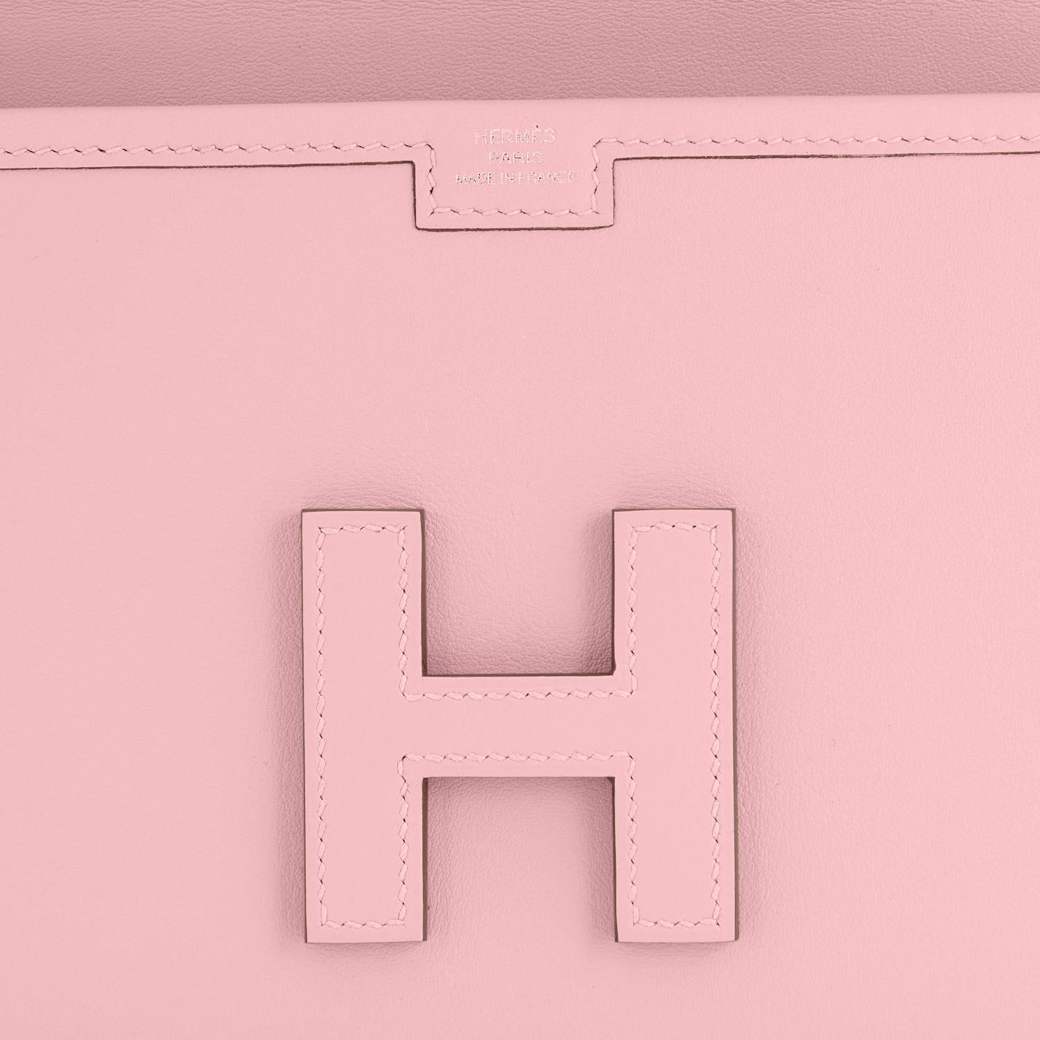 Hermes Rose Sakura Jige Elan Clutch Bag Pochette Pink 29cm NEW  3