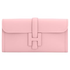 Hermes Rose Sakura Jige Elan Clutch Bag Pochette Pink 29cm NEW 