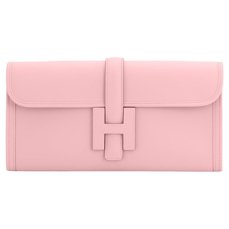 Hermes Rose Sakura Jige Elan Clutch Bag Pochette Pink 29cm NEW at 1stDibs