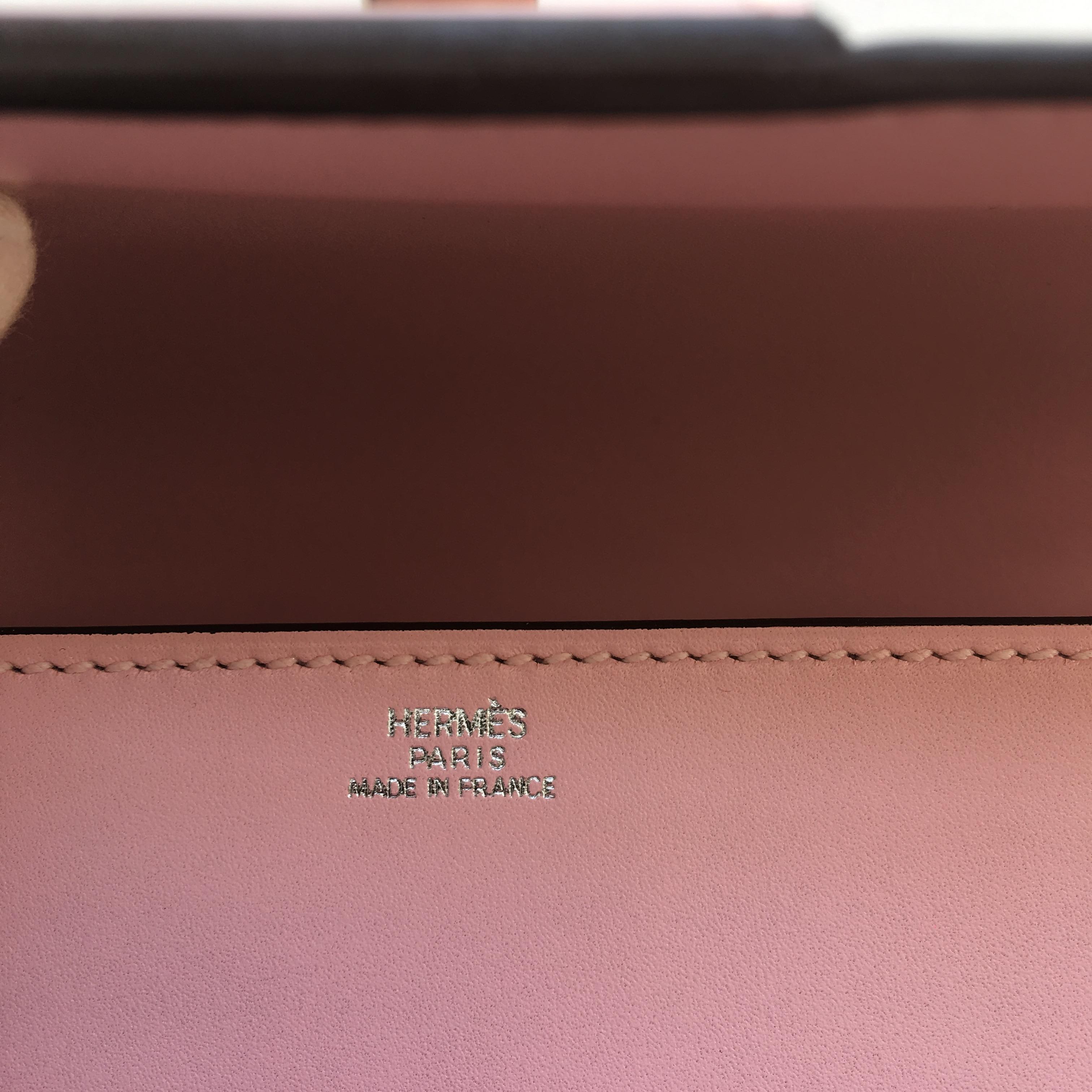 Brown Hermes Rose Sakura Medor Clutch in Tadelakt For Sale