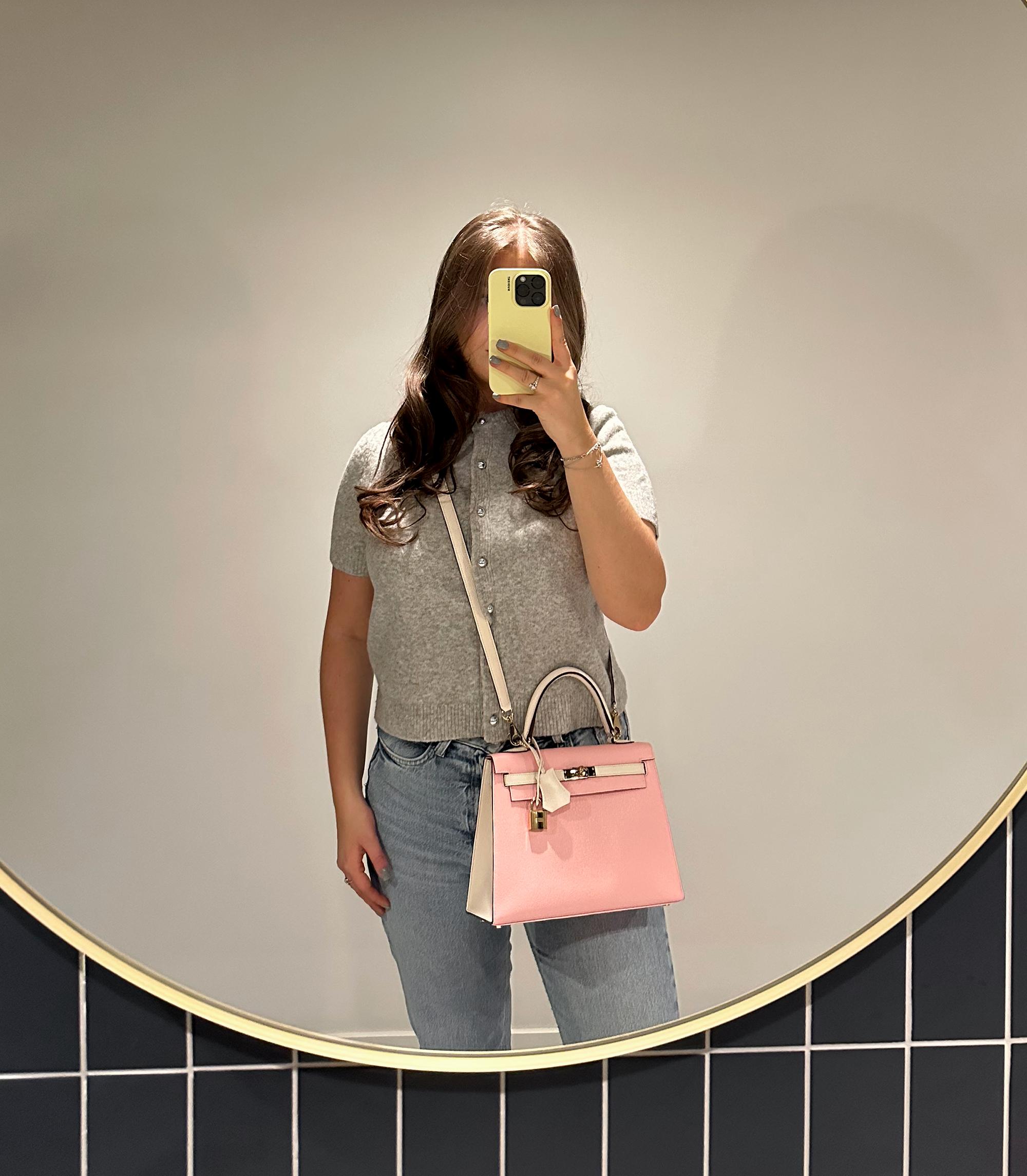 Hermès Rose Sakura & Nata Chevre Mysore Leather HSS Special Order Kelly 25cm Sel en vente 6