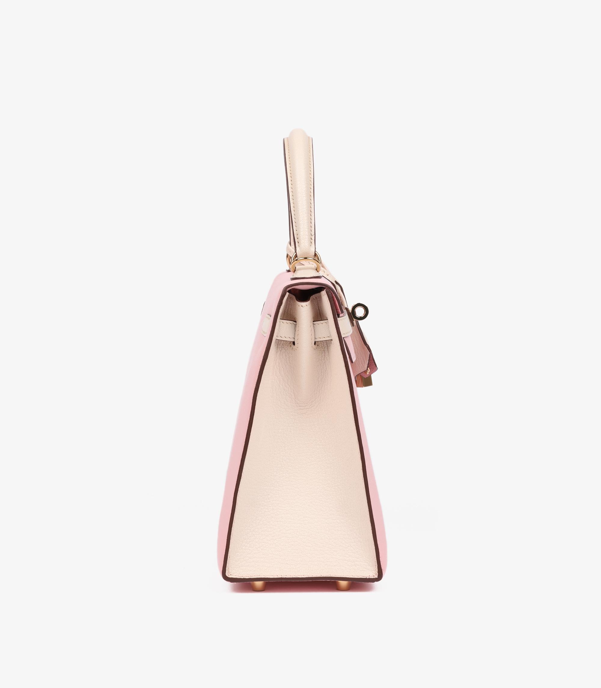 Gris Hermès Rose Sakura & Nata Chevre Mysore Leather HSS Special Order Kelly 25cm Sel en vente