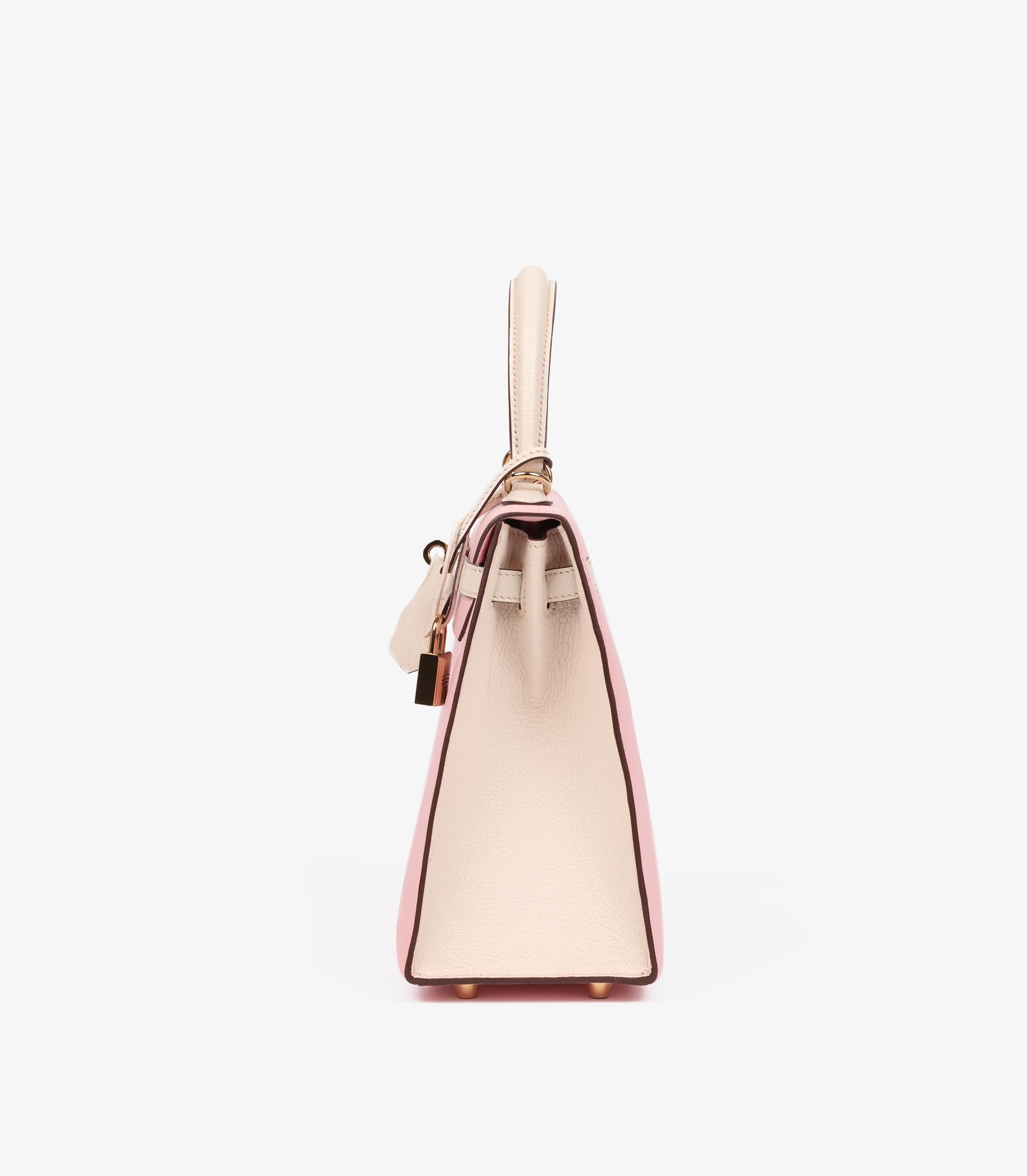 Hermès Rose Sakura & Nata Chevre Mysore Leather HSS Special Order Kelly 25cm Sel Pour femmes en vente