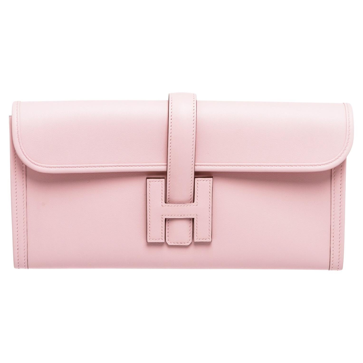 Hermes Rose Sakura Pink Swift Leather Jige 29cm Clutch