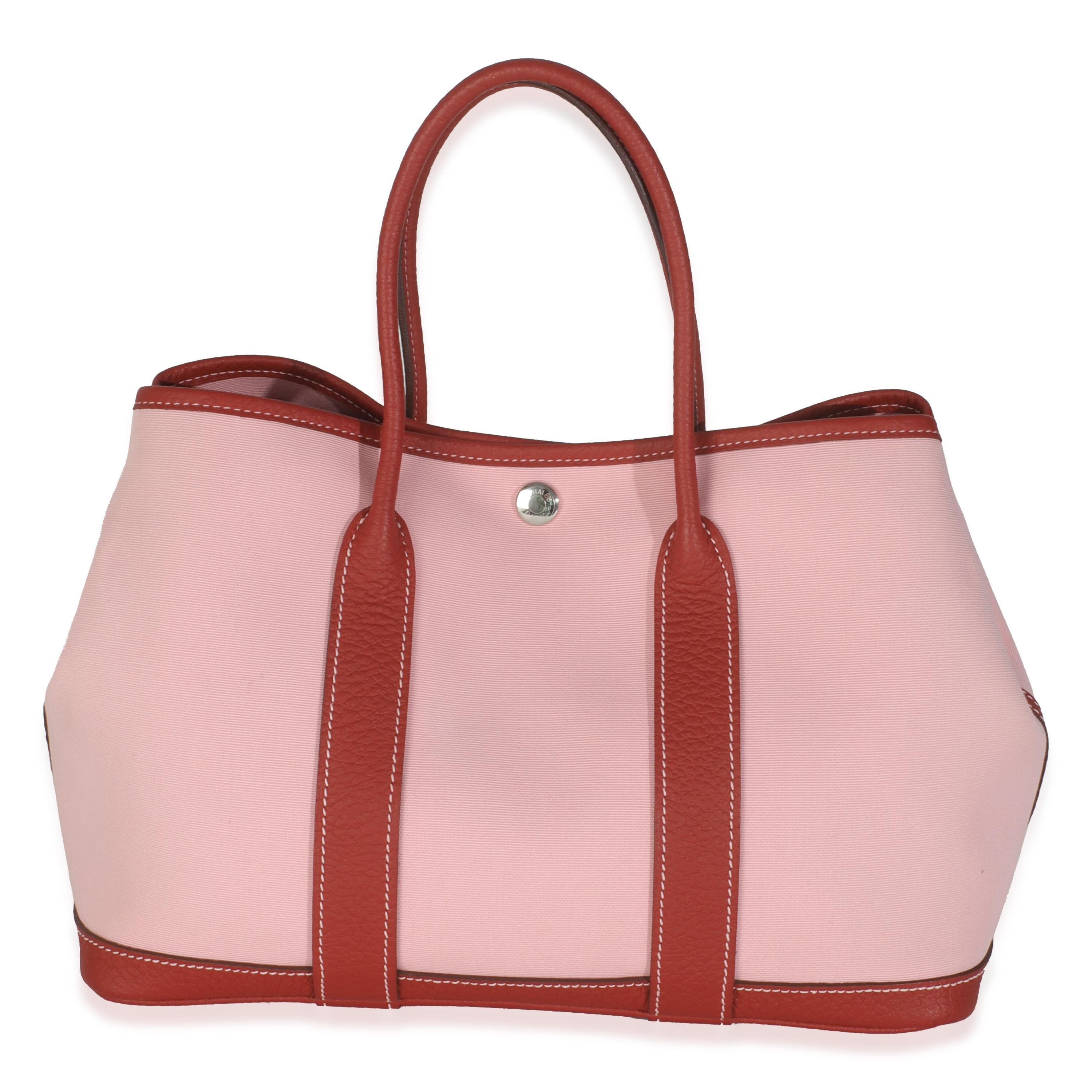 Listing Title: Hermès Rose Sakura Rouge Duchesse Toile Militaire Vache Country Garden Party 30
SKU: 145966
Condition: Pre-owned 
Handbag Condition: Very Good
Condition Comments: Item is in very good condition with minor signs of wear. Light marks