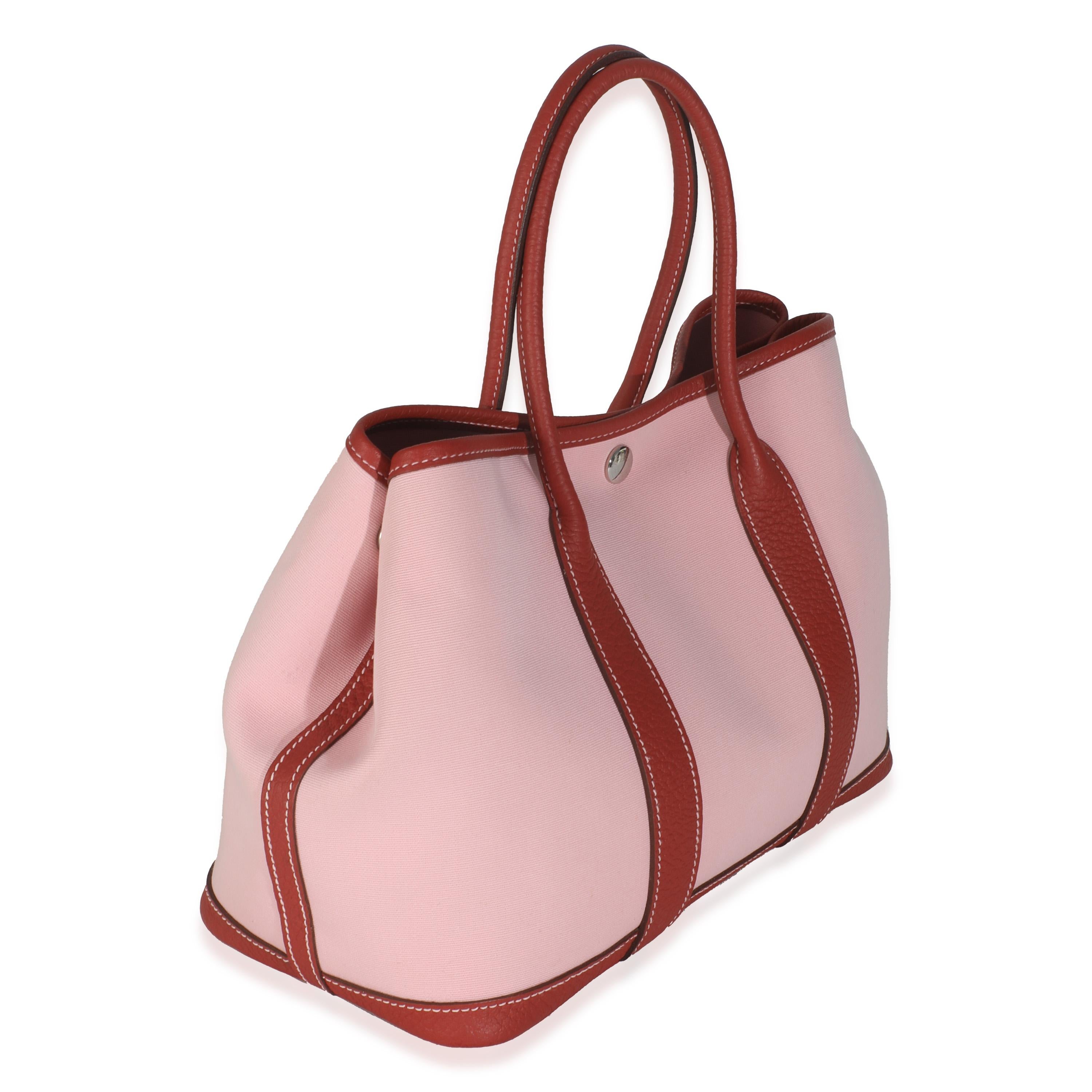 Pink Hermès Rose Sakura Rouge Duchesse Toile Militaire Vache Country Garden Party 30 For Sale