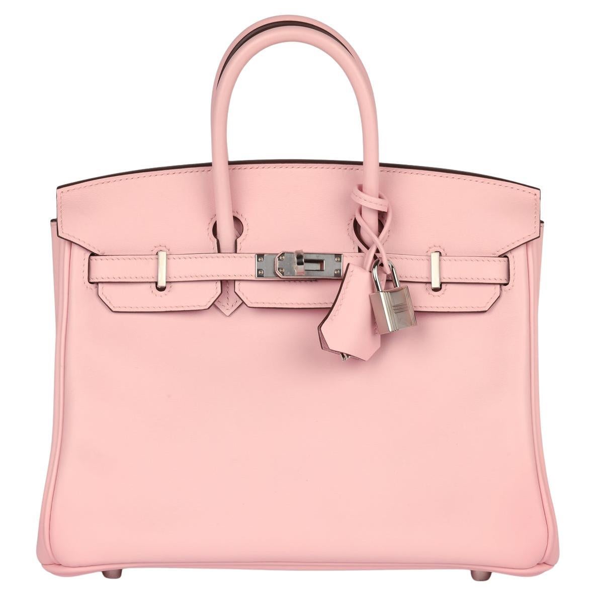 Hermès Rose Sakura Swift Pelle Birkin 25cm Retourne in vendita