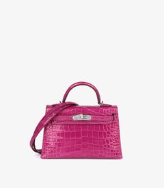 Hermès Rosa Scheherazade Mississippiensis Brillante Piel de Aligátor Kelly 20cm II
