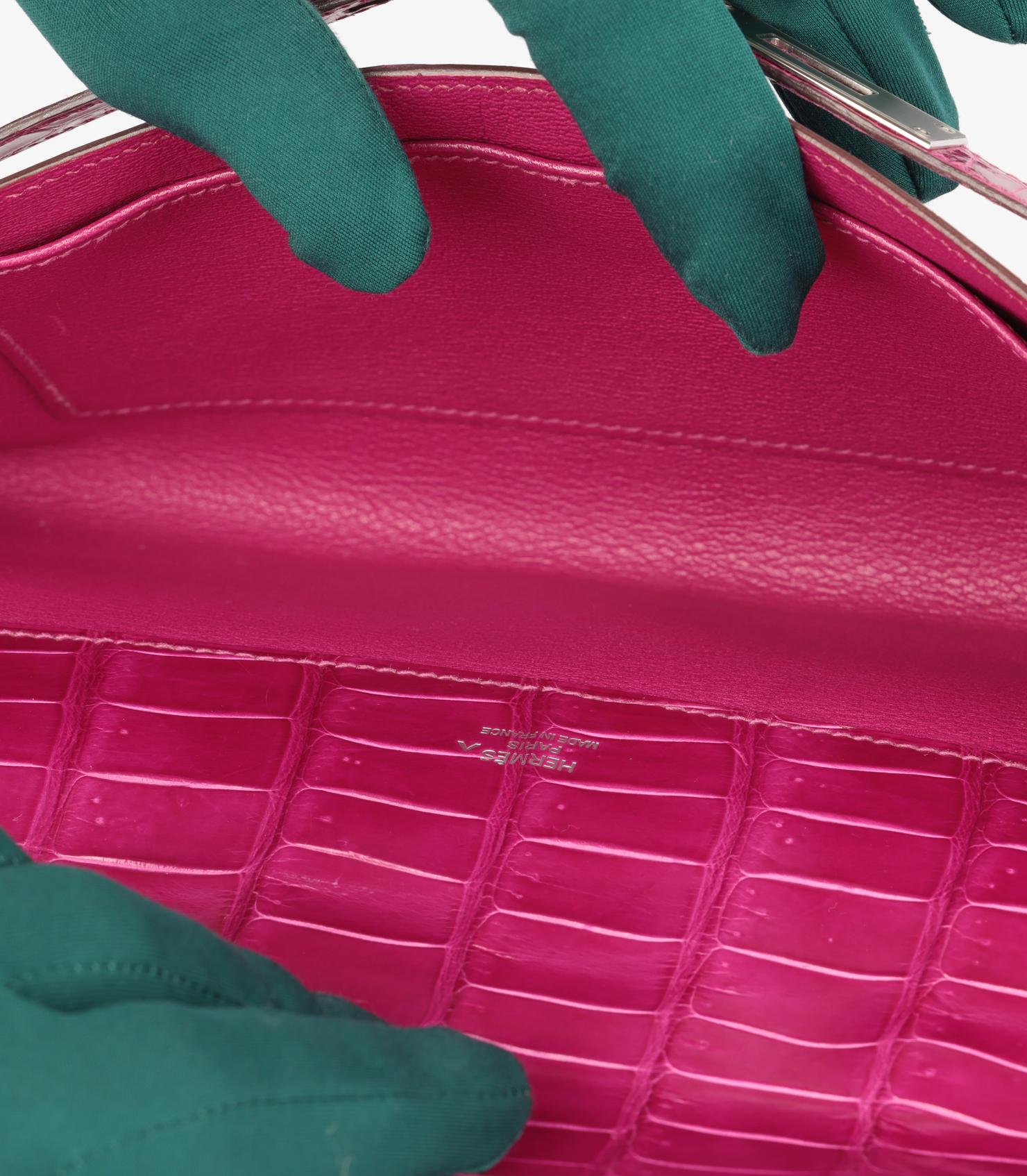 Hermès Rose Scheherazade Shiny Porosus Crocodile Leather Kelly Cut 5