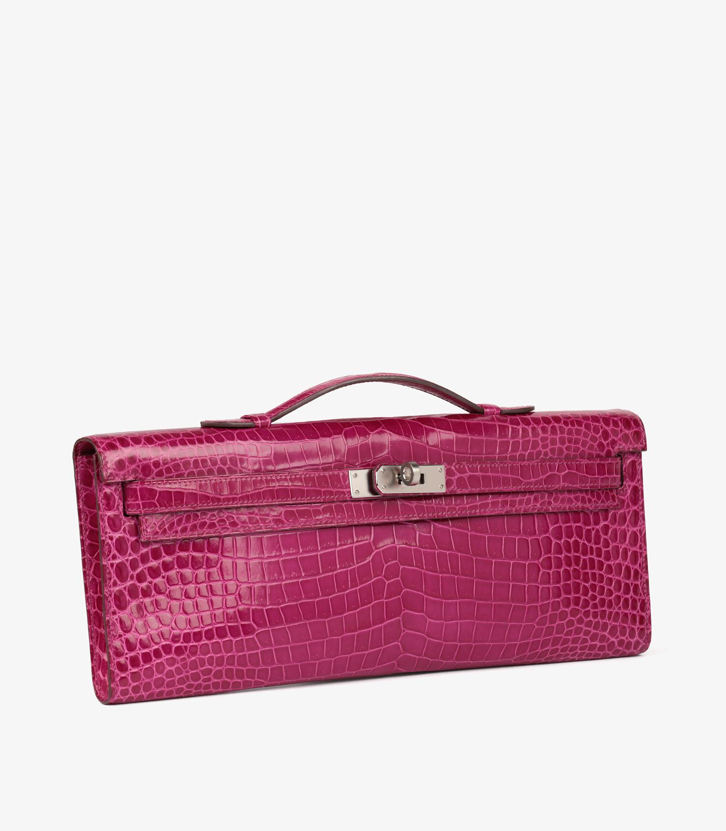 Pink Hermès Rose Scheherazade Shiny Porosus Crocodile Leather Kelly Cut