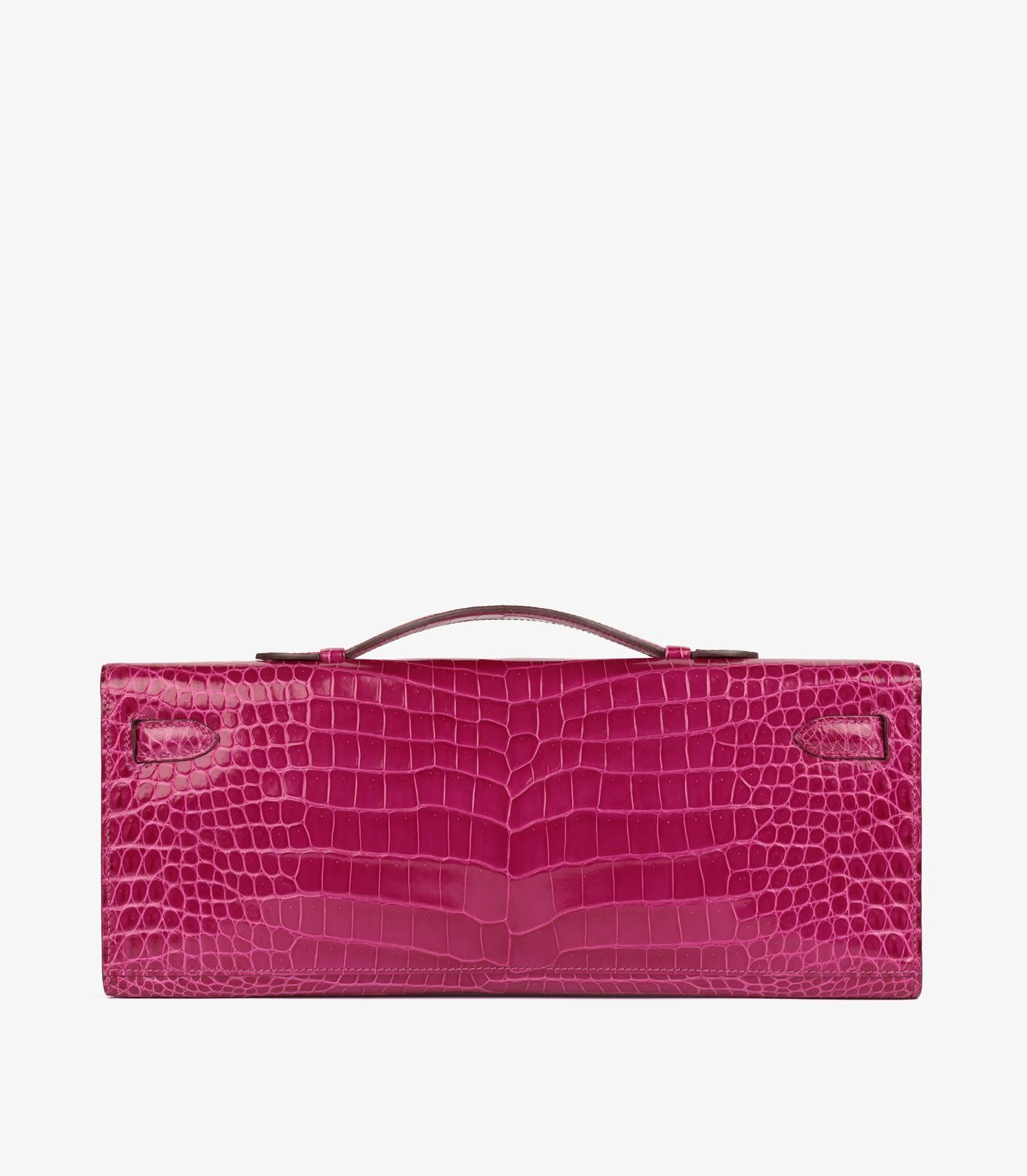 Women's Hermès Rose Scheherazade Shiny Porosus Crocodile Leather Kelly Cut