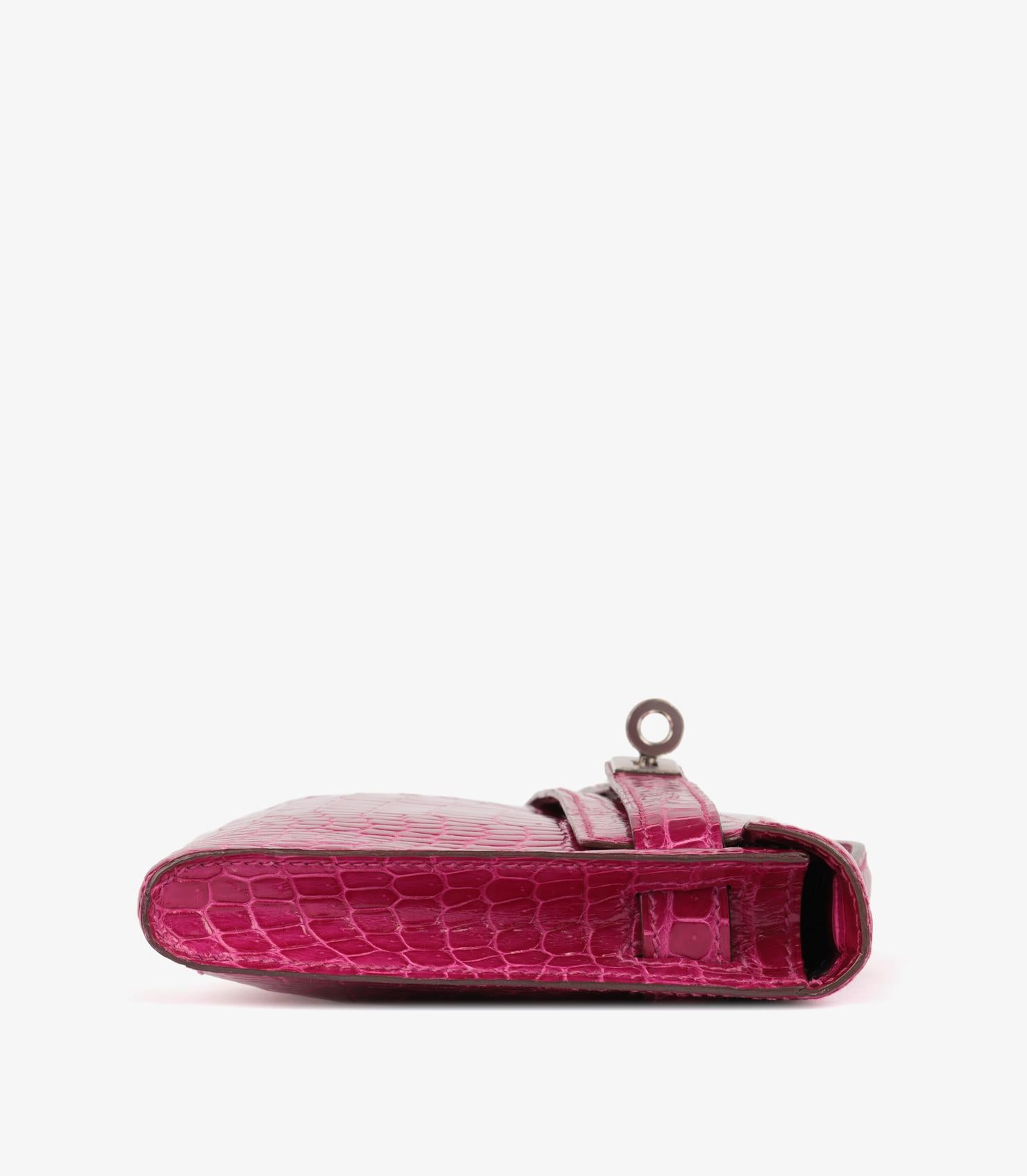 Hermès Rose Scheherazade Shiny Porosus Crocodile Leather Kelly Cut 1