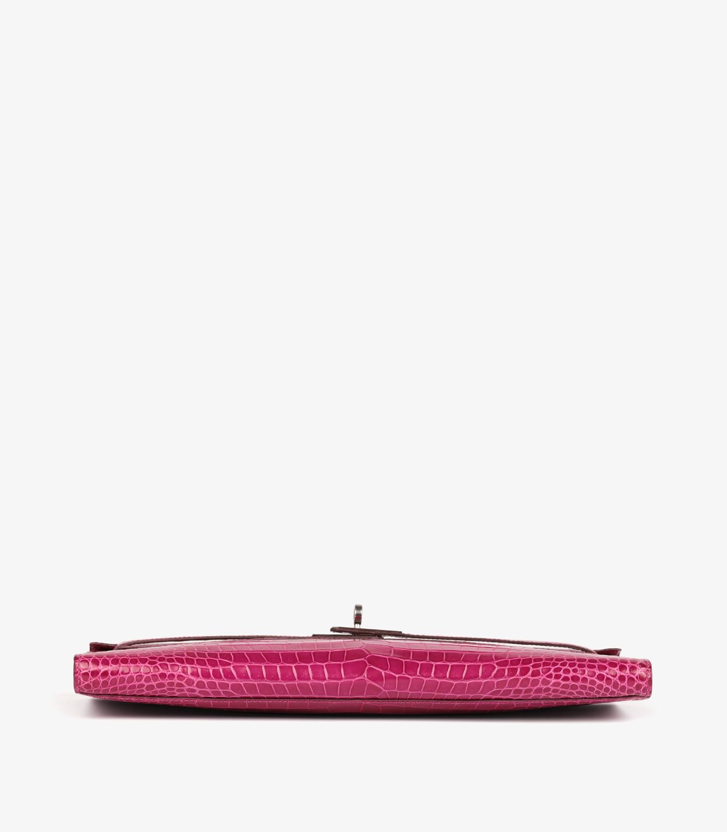 Hermès Rose Scheherazade Shiny Porosus Crocodile Leather Kelly Cut 2