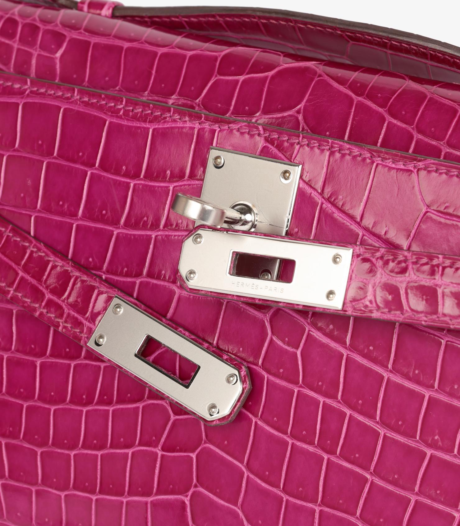 Hermès Rose Scheherazade Shiny Porosus Crocodile Leather Kelly Cut 3