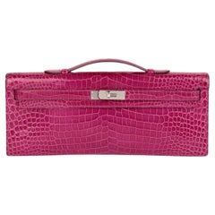 Hermès Rose Scheherazade Shiny Porosus Crocodile Leather Kelly Cut