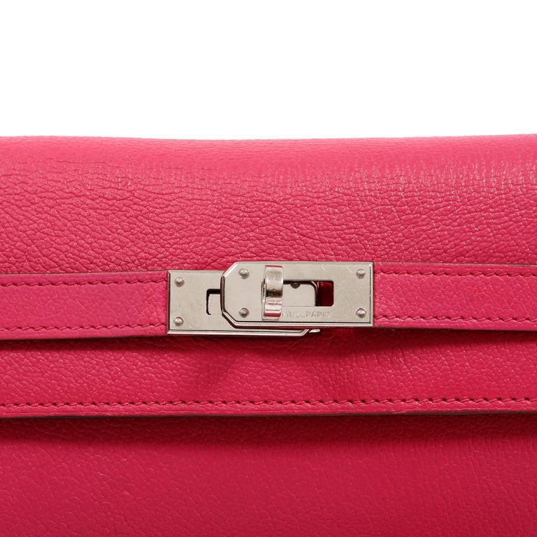 Hermès Rose Shocking Chevre Kelly Wallet To Go For Sale at 1stDibs