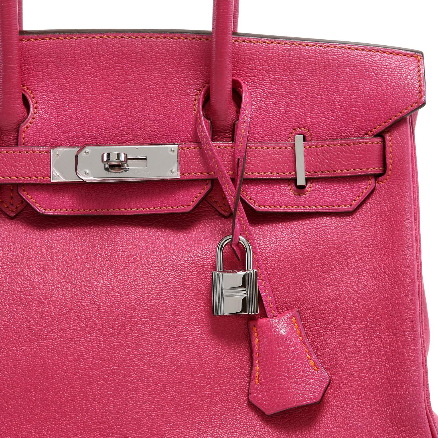Hermès Rose Shocking Chevre Leather 30 cm Birkin Bag 9