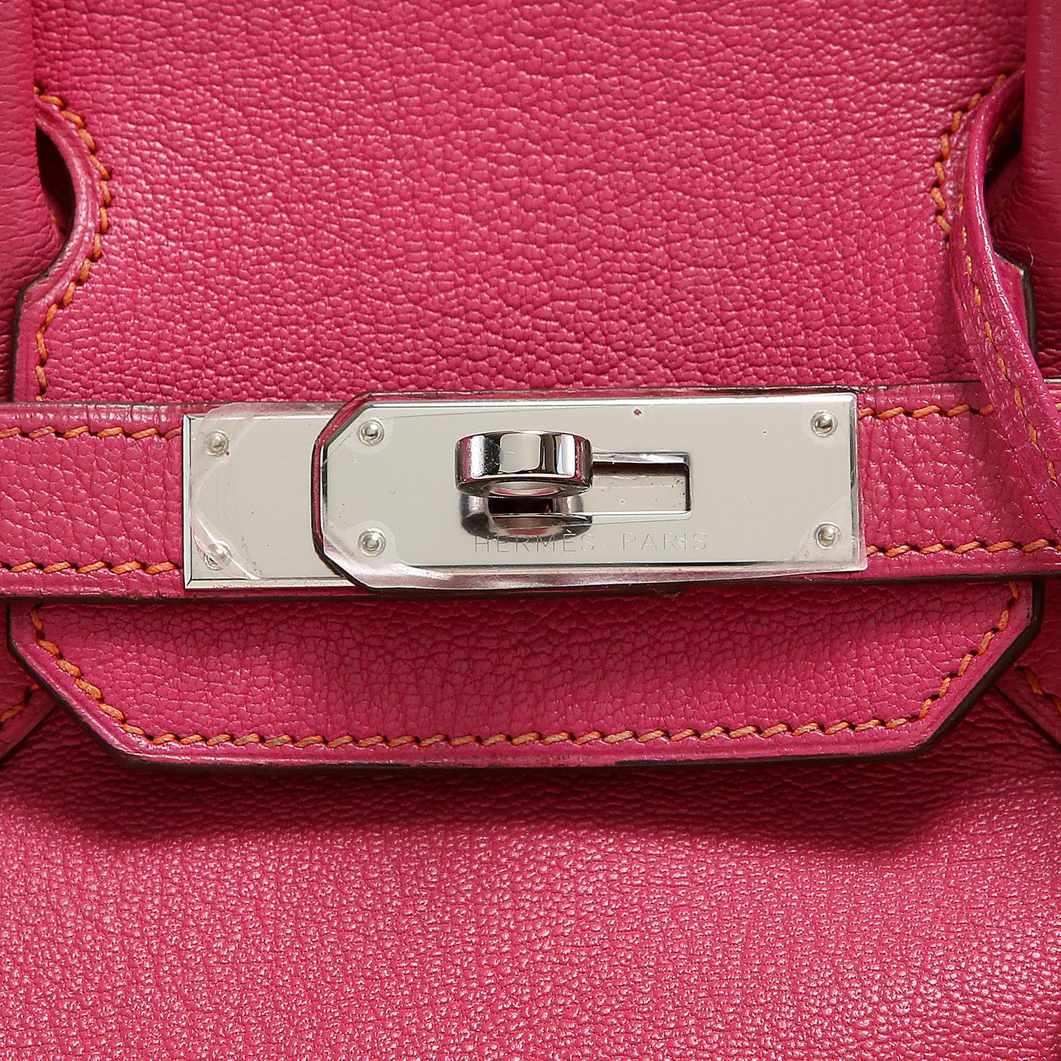 Hermès Rose Shocking Chevre Leather 30 cm Birkin Bag In Excellent Condition In Palm Beach, FL