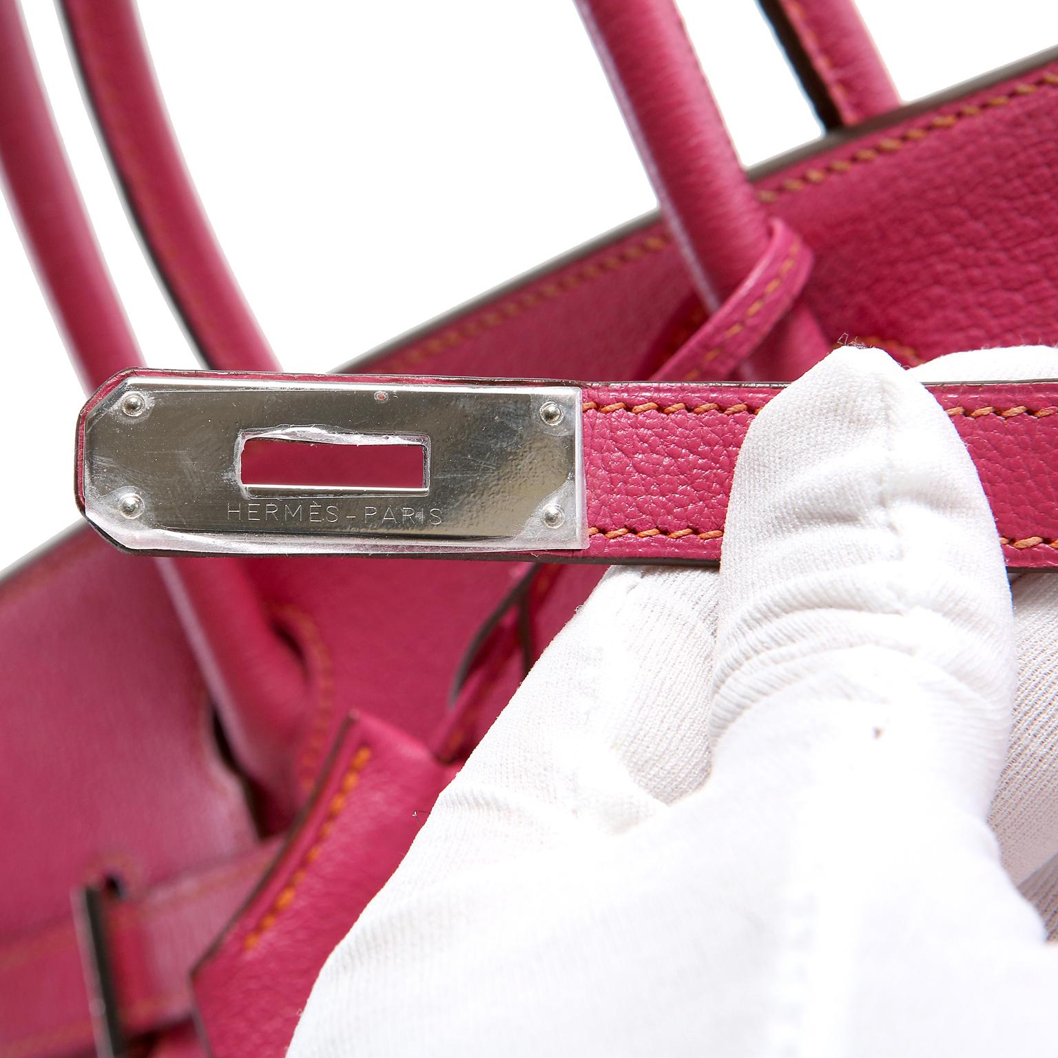 Women's Hermès Rose Shocking Chevre Leather 30 cm Birkin Bag