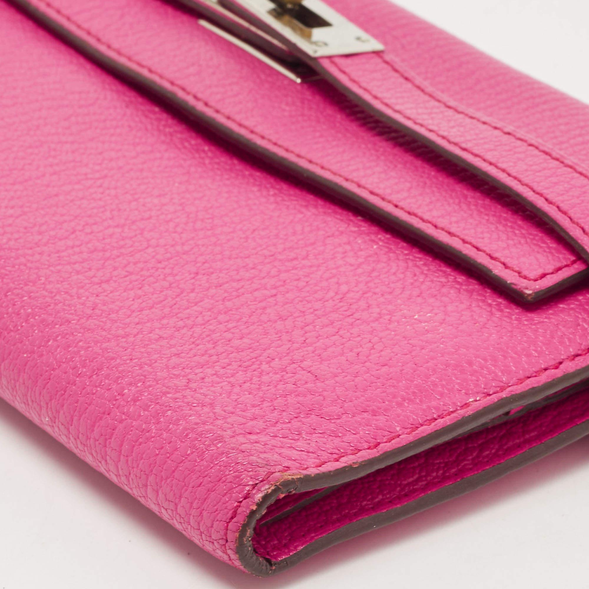 Hermes Rose Shocking Chevre Leather Kelly Depliant Wallet 8