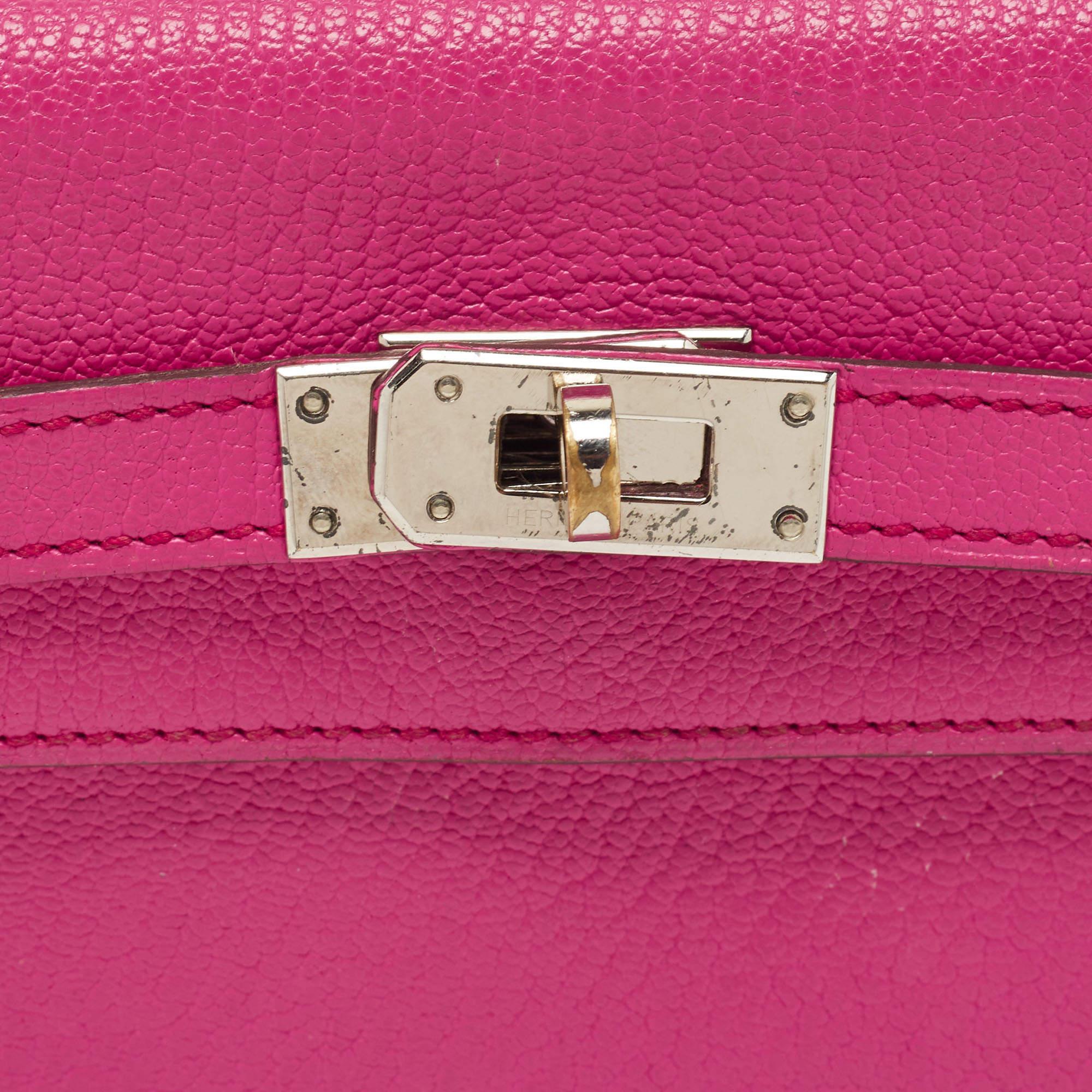 Hermes Rose Shocking Chevre Leather Kelly Depliant Wallet 4