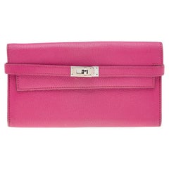 Hermés Rose Shocking Chevre Mysore Leather Kelly Wallet