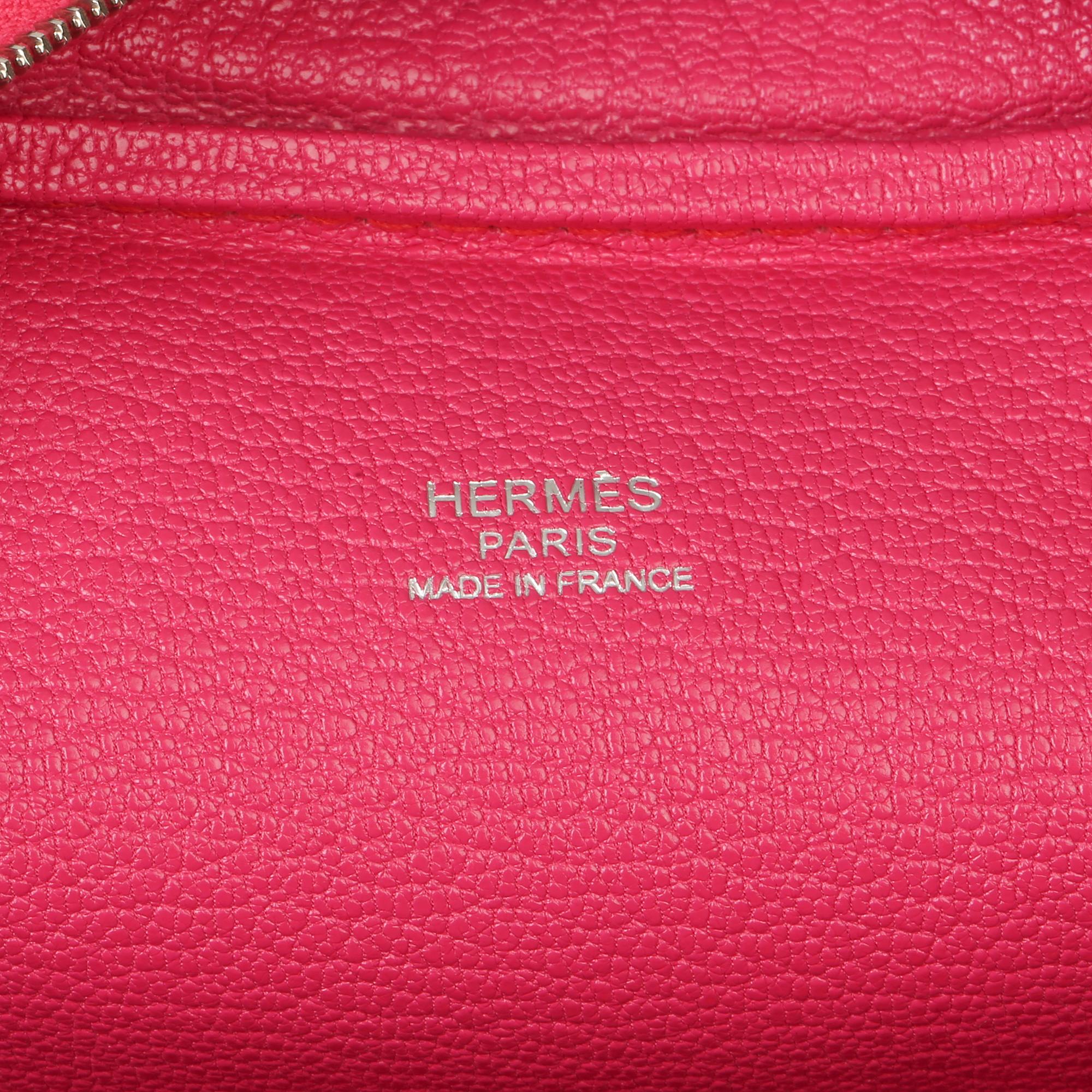 Women's Hermès Rose Shocking Chevre Mysore Leather Plume 20cm
