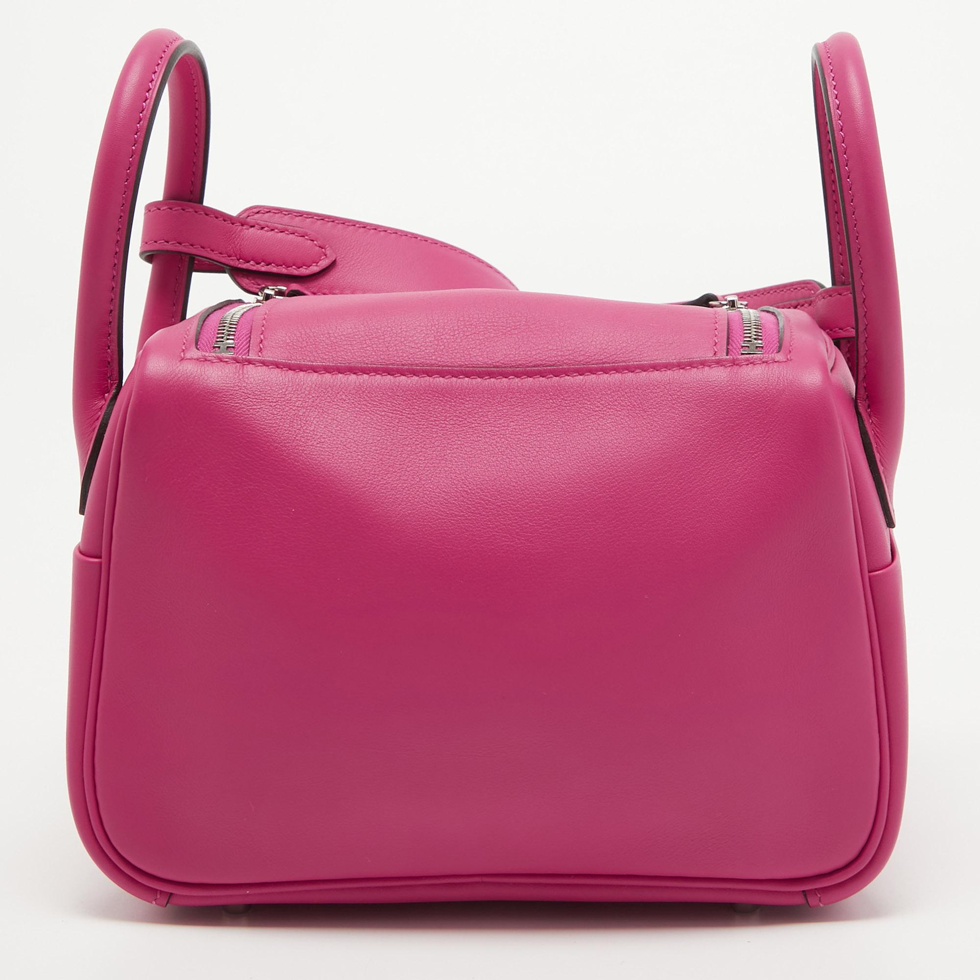 Hermès Rose Shocking Swift Leather Palladium Finish Mini Lindy Bag 3