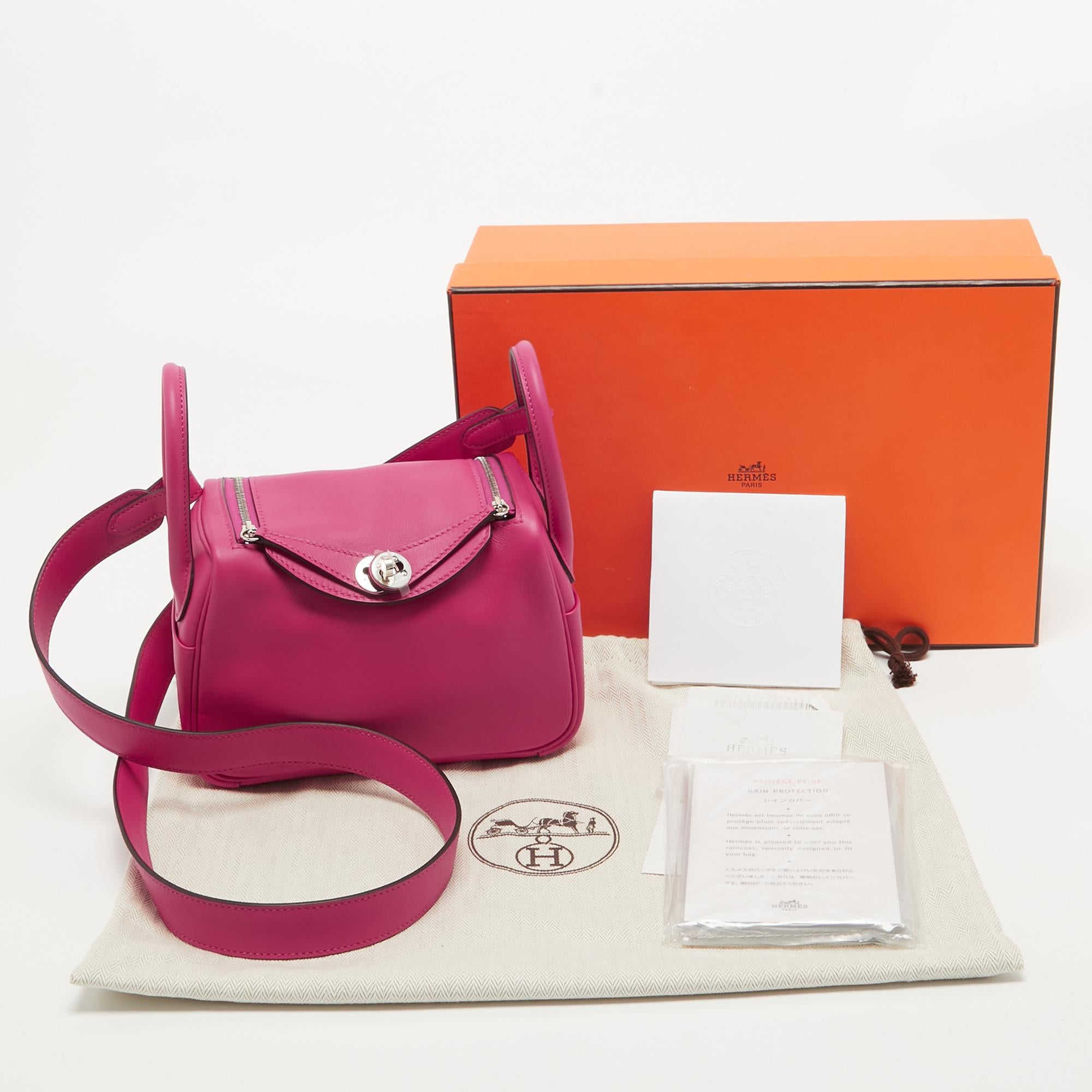 Hermès Rose Shocking Swift Leather Palladium Finish Mini Lindy Bag 4