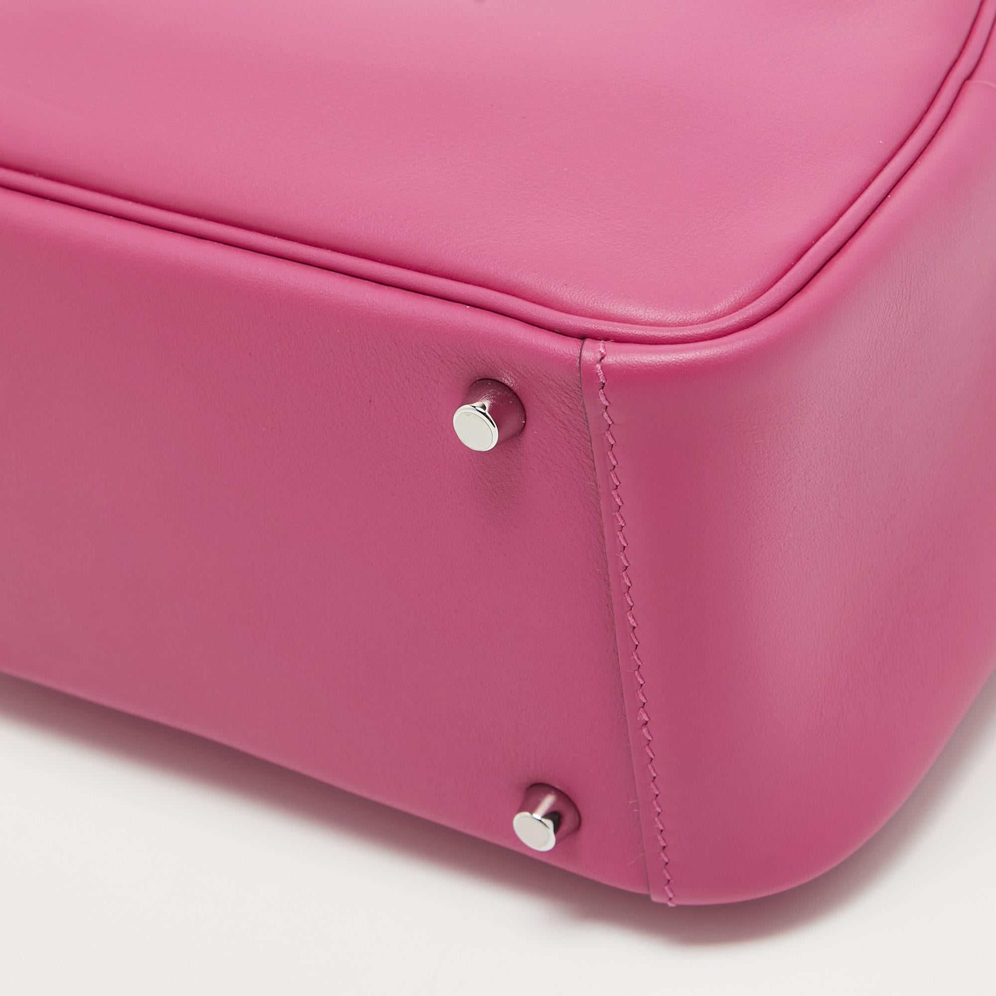Hermès Rose Shocking Swift Leather Palladium Finish Mini Lindy Bag 5