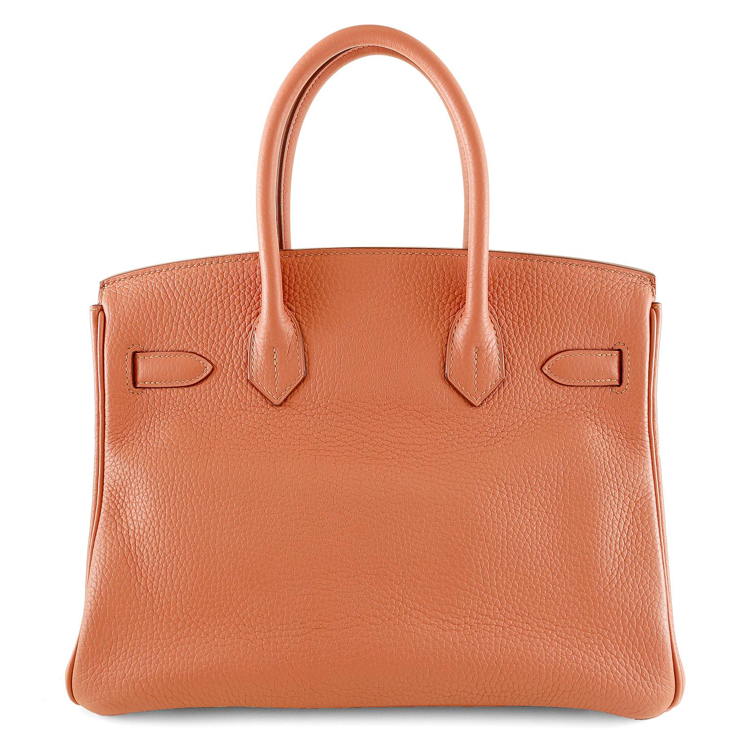Hermès Rose Tea Togo 30 cm Birkin- pristine 
  Hand stitched by skilled craftsmen, wait lists of a year or more are not uncommon for the Hermès Birkin. They are considered the ultimate in luxury fashion. A remarkably wearable color for all year