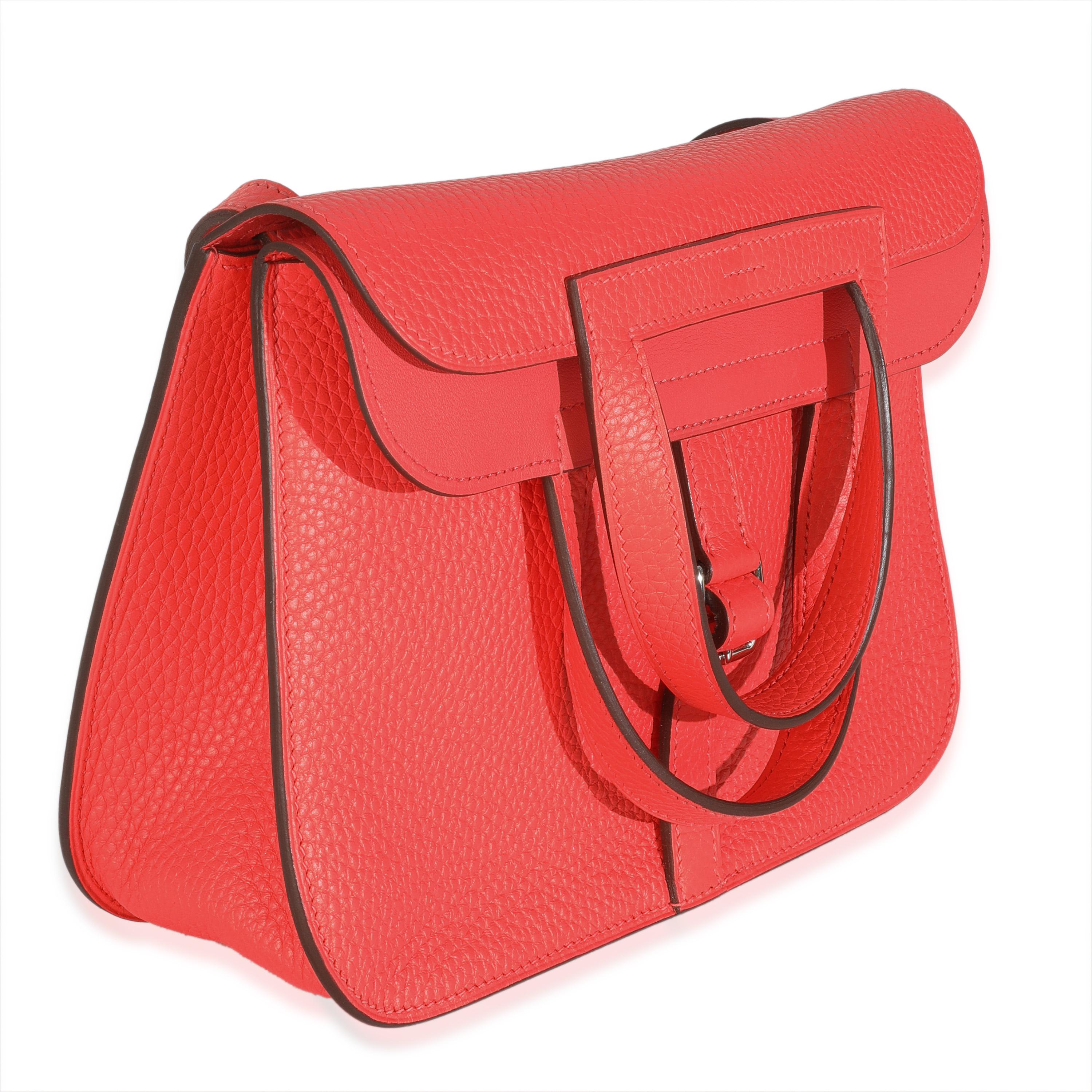 Rosso Hermès Rose Texas Clemence Halzan 25 PHW in vendita