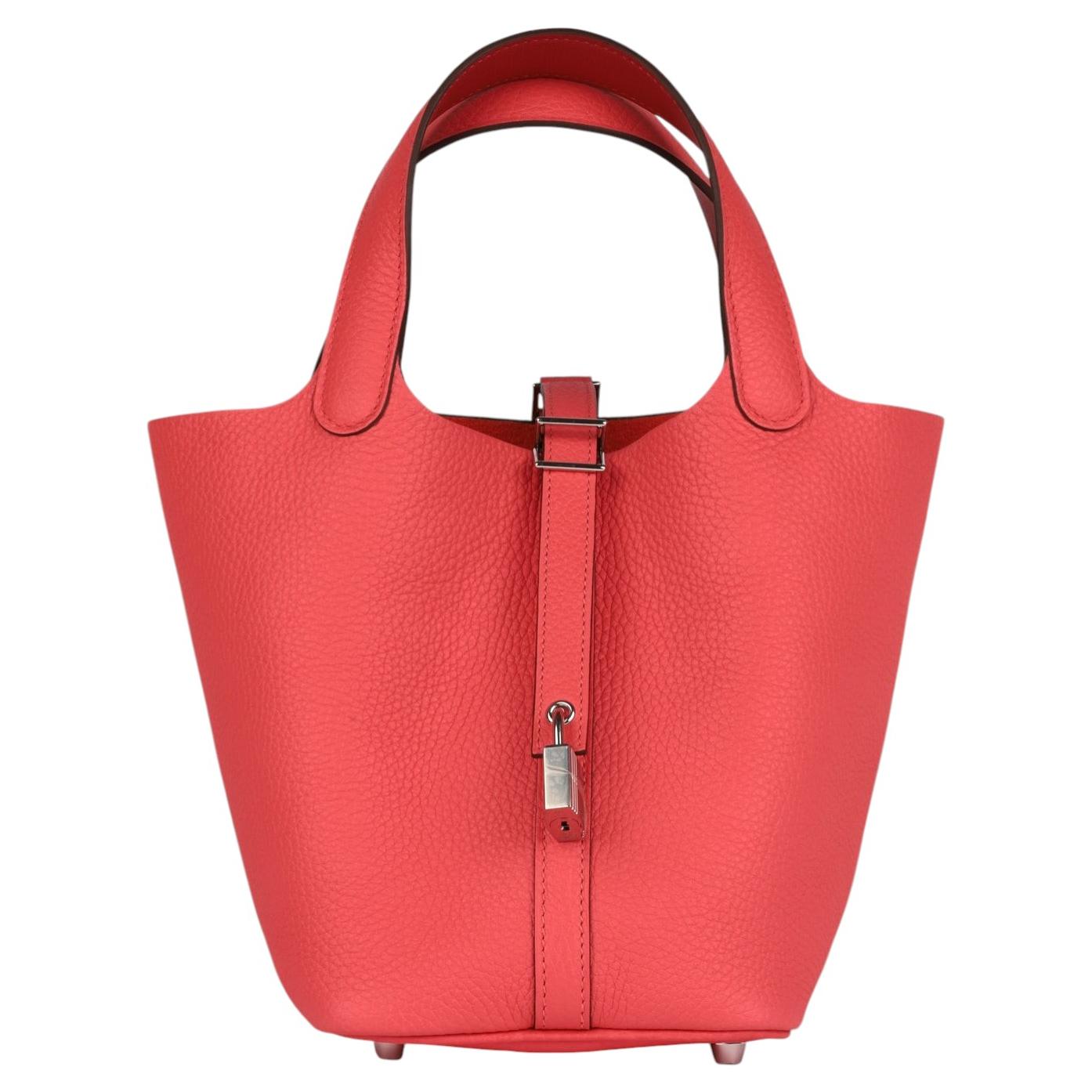 "Hermès Rose Texas Clemence in pelle e Vermillion Swift in pelle Eclat Picotin" in vendita