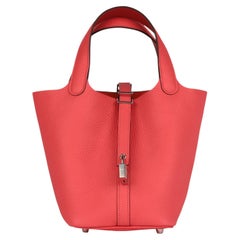 "Hermès Rose Texas Clemence Leather & Vermillion Swift Leather Eclat Picotin