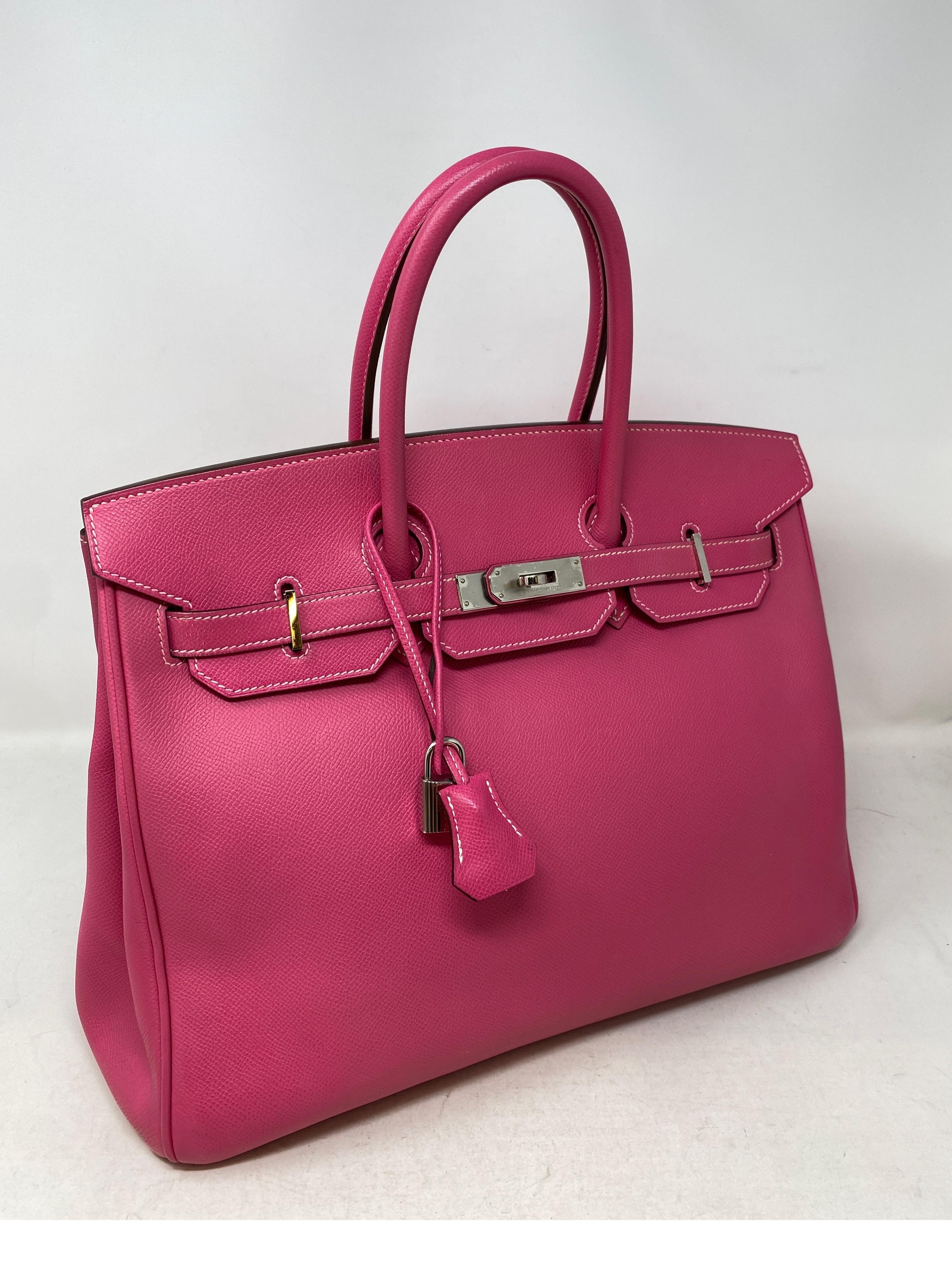 Hermes Rose Tyrien 30 Birkin Bag. Candy Birkin with rouge interior. Beautiful hot pink color with red interior. palladium hardware. Excellent condition. Most wanted size in 30. Don't miss out. Includes clochette, lock, keys, and dust cover.