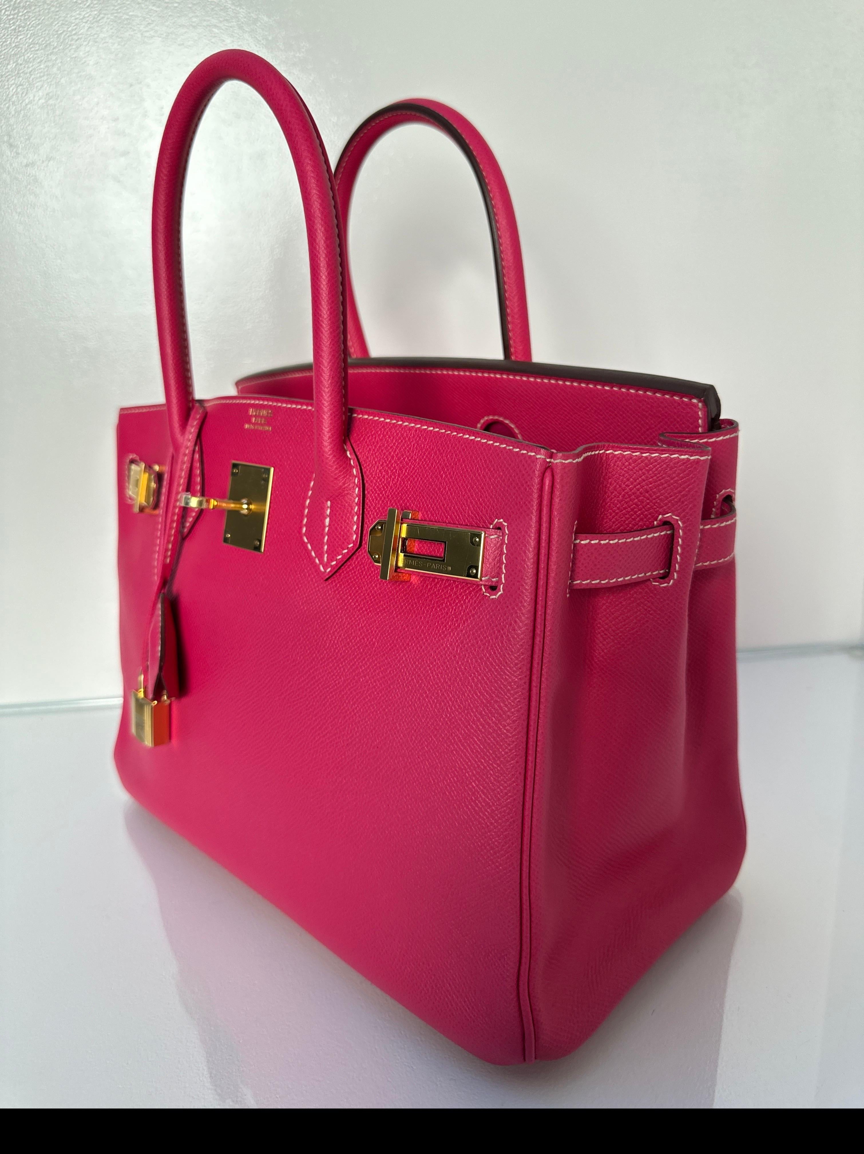 Hermes Rose Tyrien Birkin 30 Bag In Excellent Condition In Athens, GA