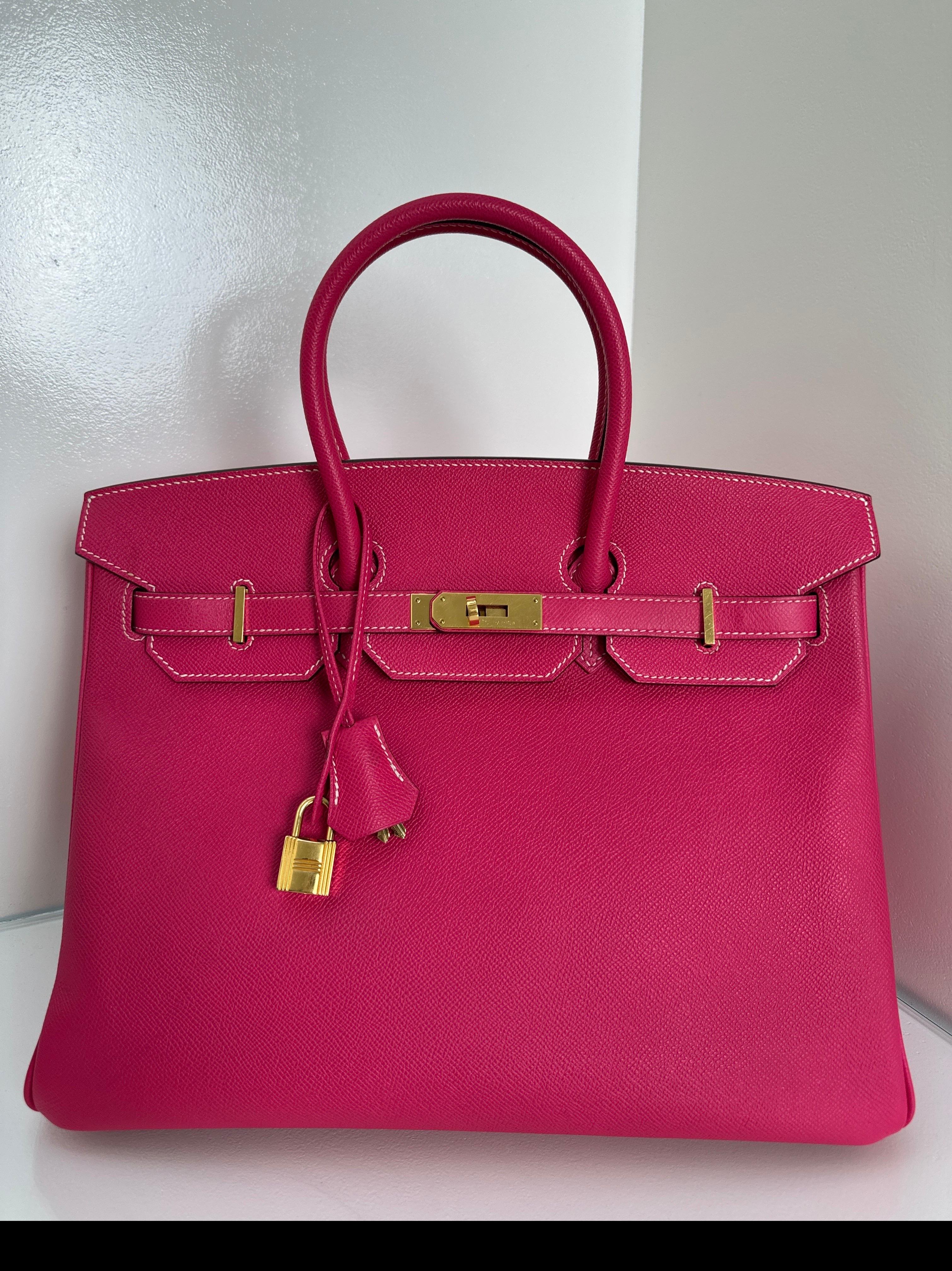 Hermès - Sac rose Tyrien Birkin 35 en vente 12