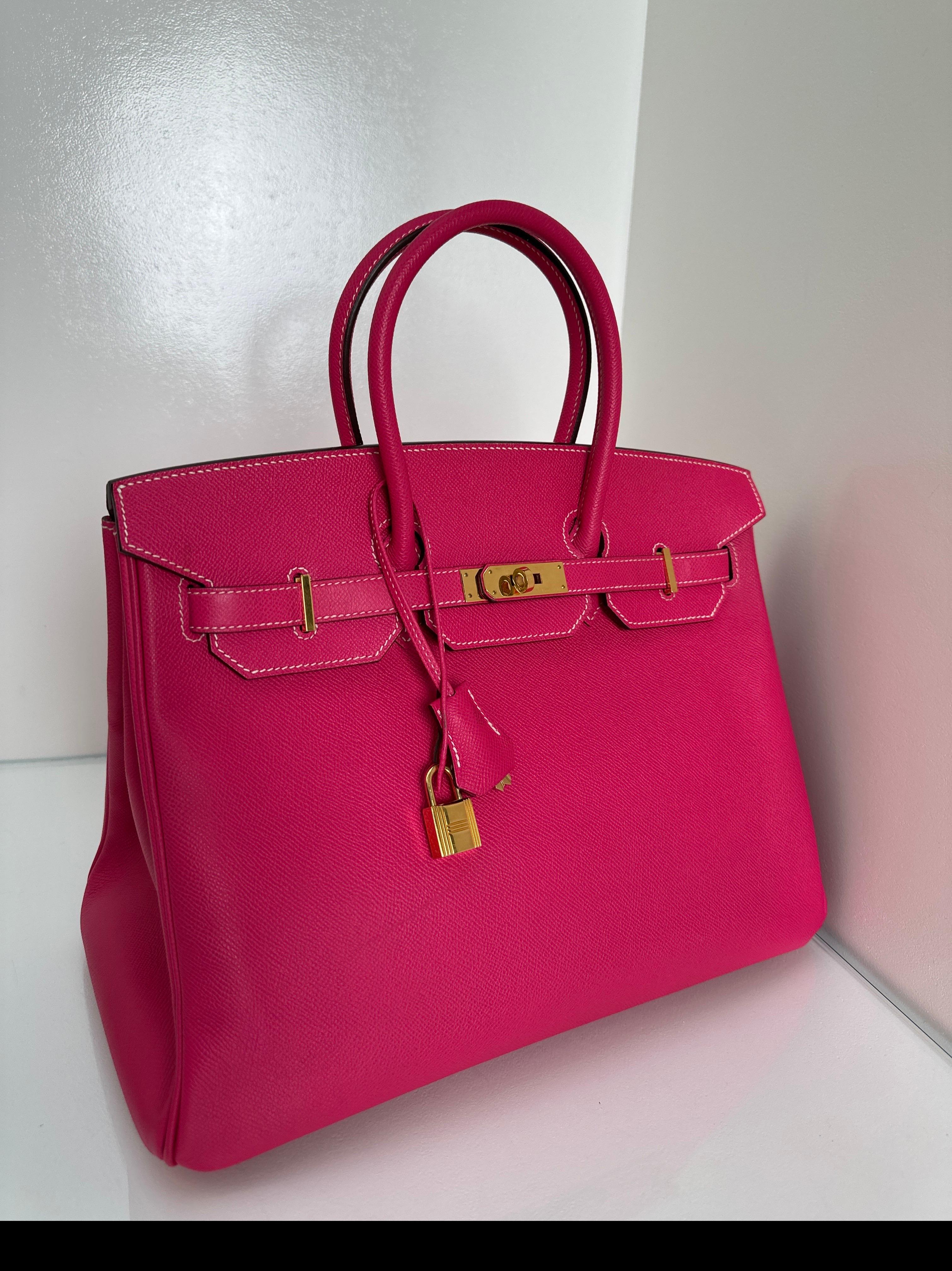 Hermès - Sac rose Tyrien Birkin 35 en vente 13