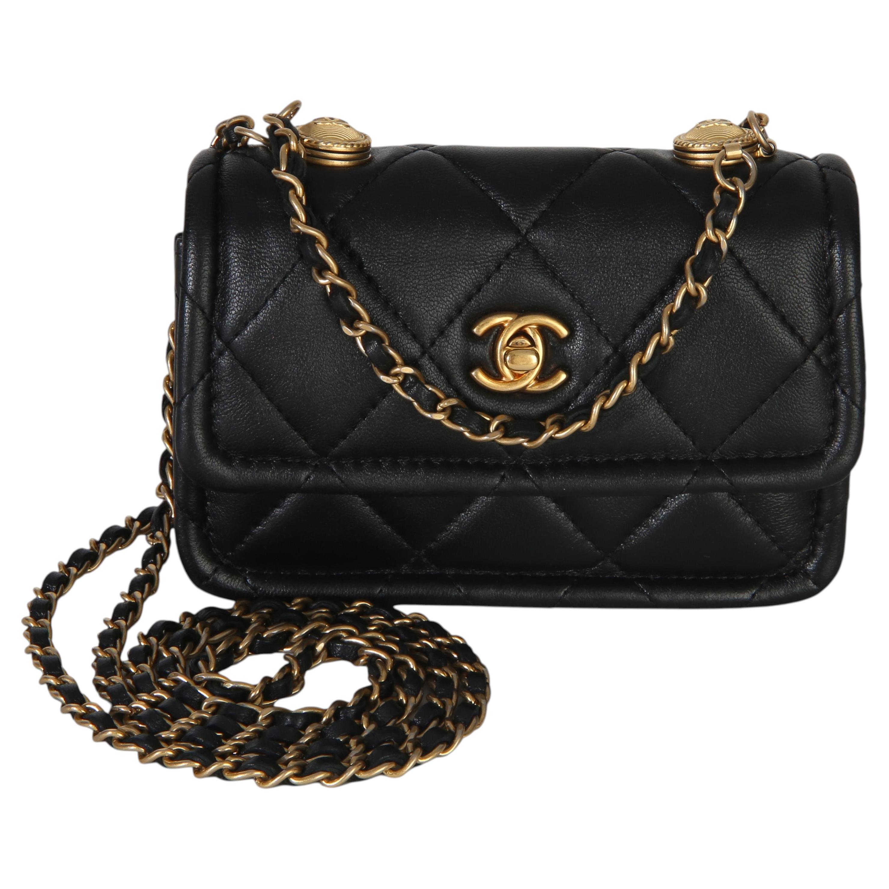 Chanel Black Shiny Lambskin Quilted Extra Mini Flap Bag