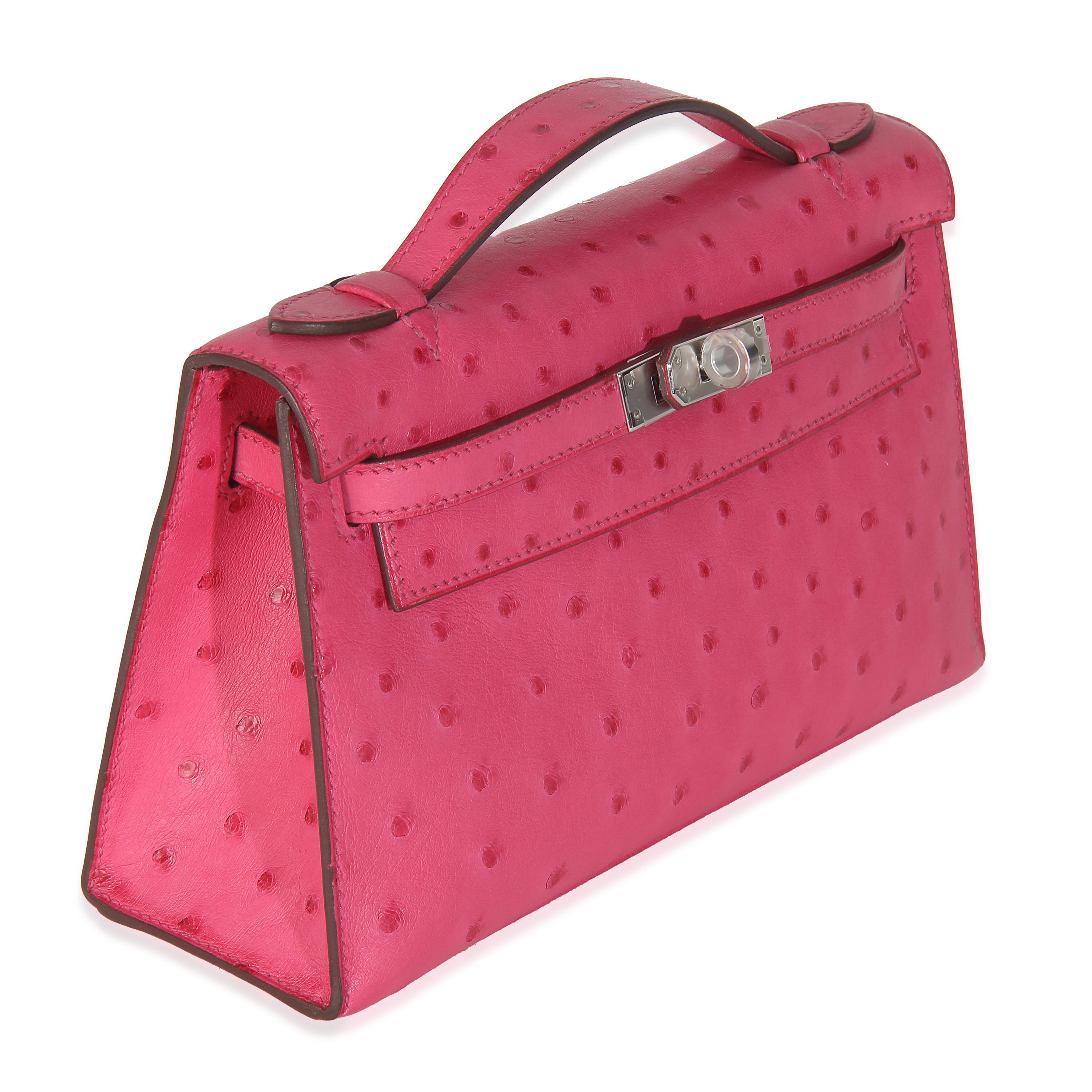 Pink Hermès Rose Tyrien Ostrich Kelly Pochette PHW For Sale