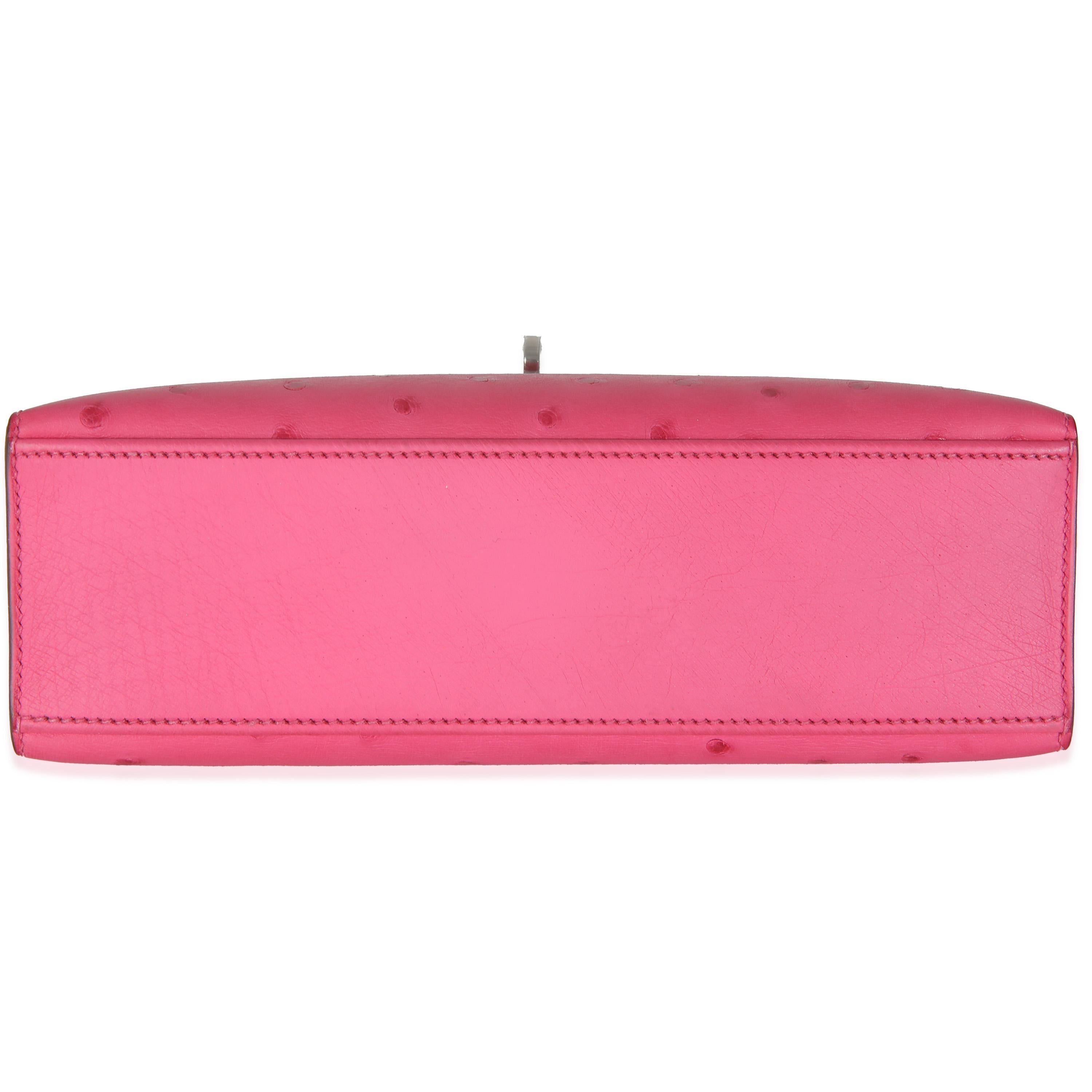 Hermès Rose Tyrien Ostrich Kelly Pochette PHW For Sale 3