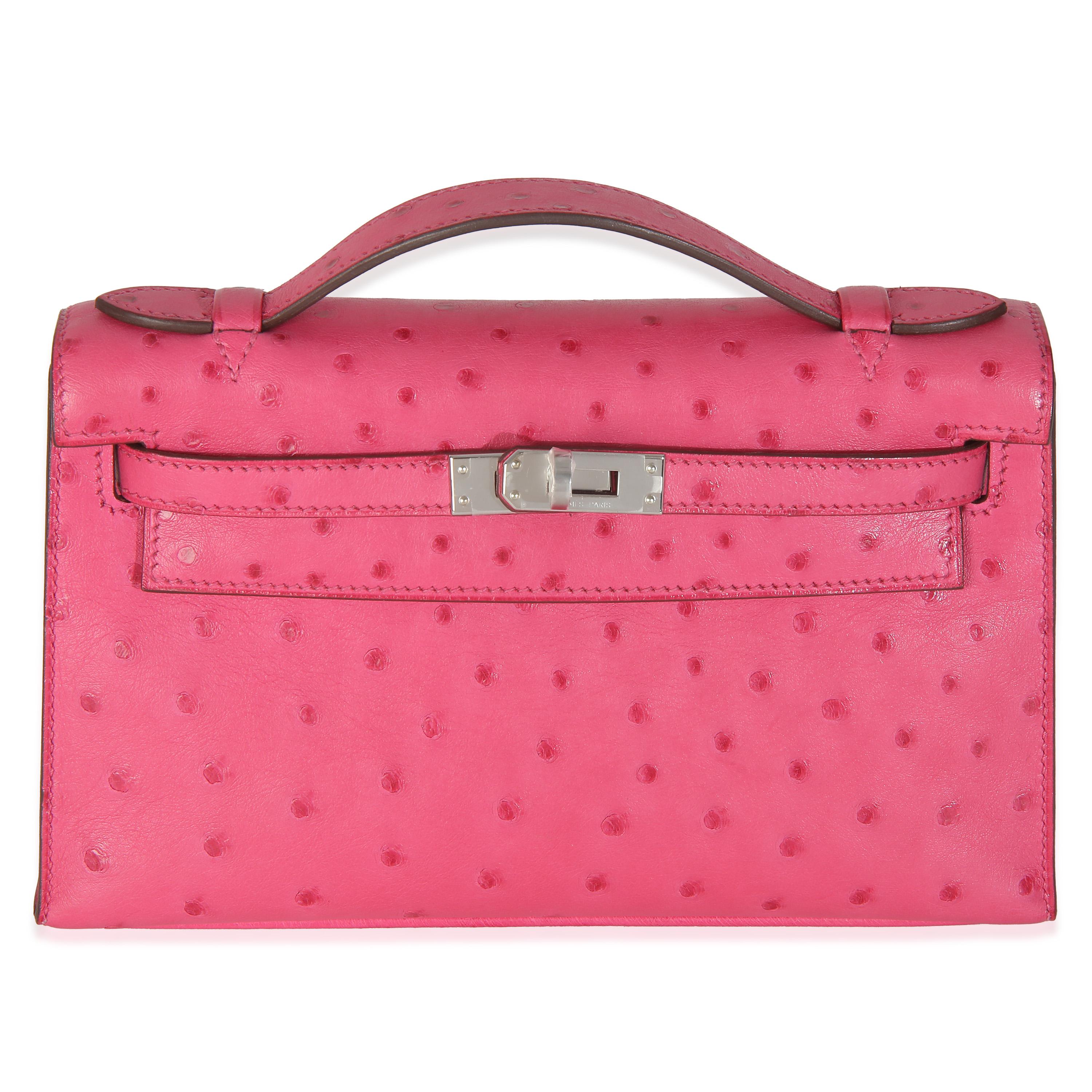 Hermès Rose Tyrien Ostrich Kelly Pochette PHW For Sale