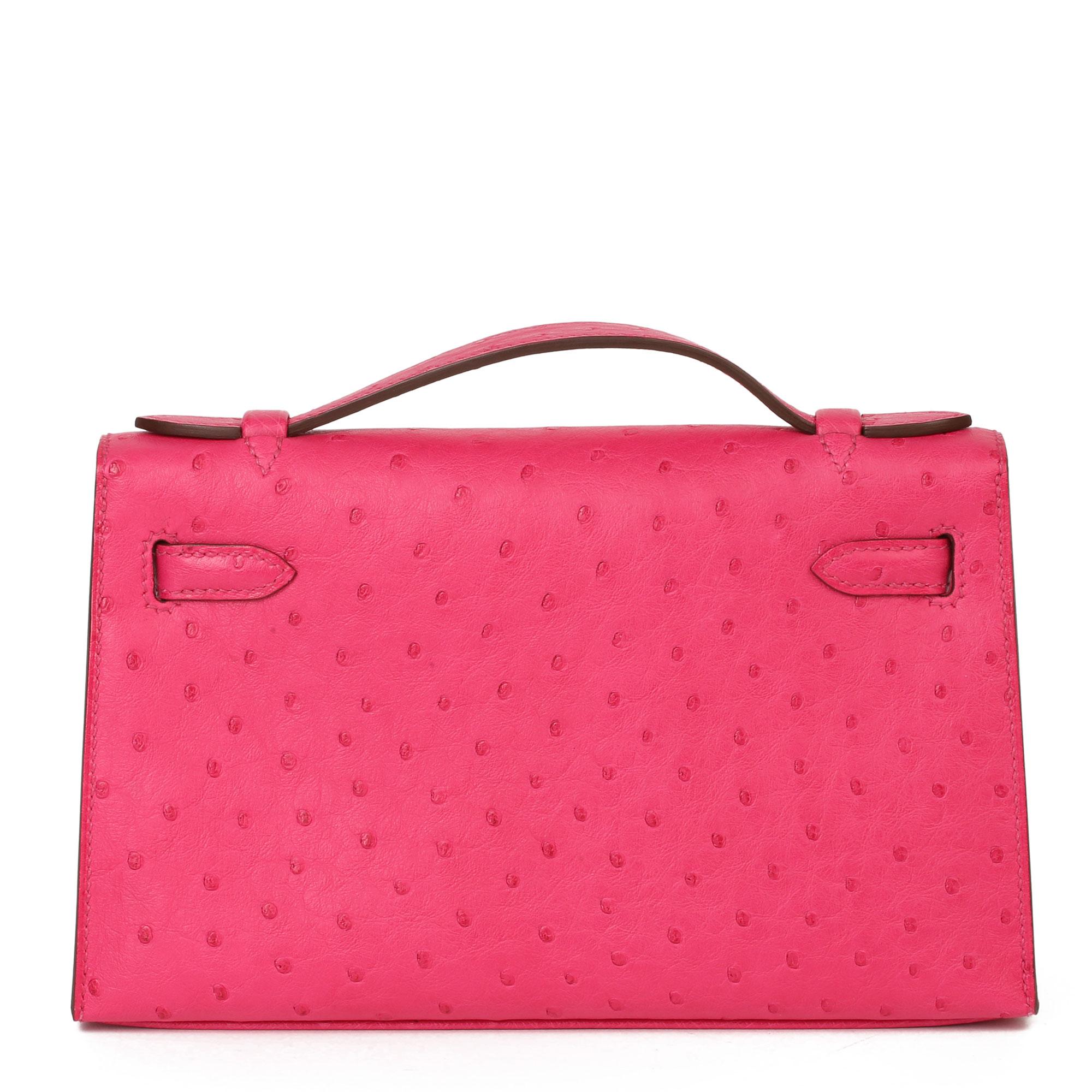 Pink Hermès Rose Tyrien Ostrich Leather Kelly Pochette