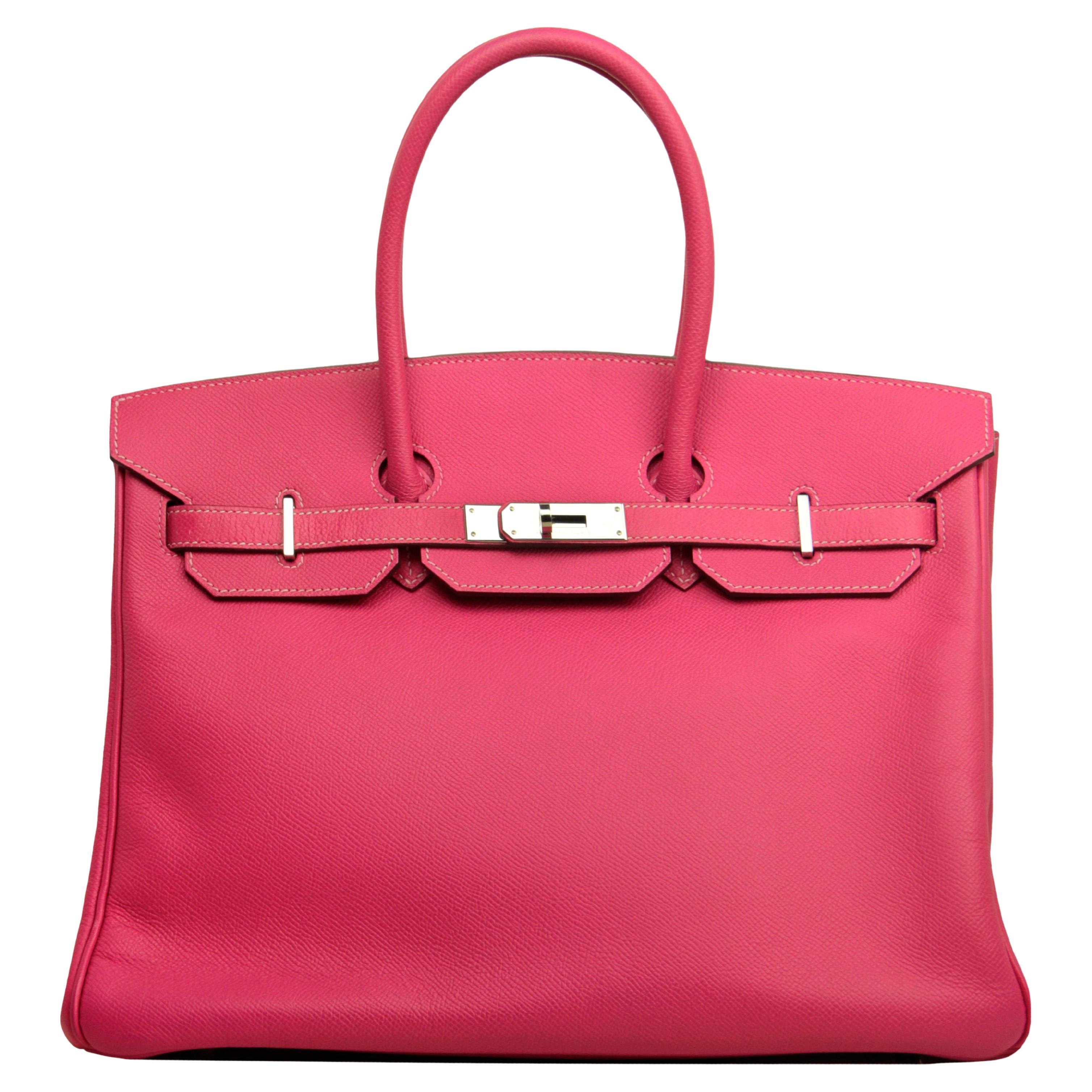 Hermes  Rose Tyrien/ Rubis Epsom Leather 35cm Candy Birkin Bag PHW For Sale