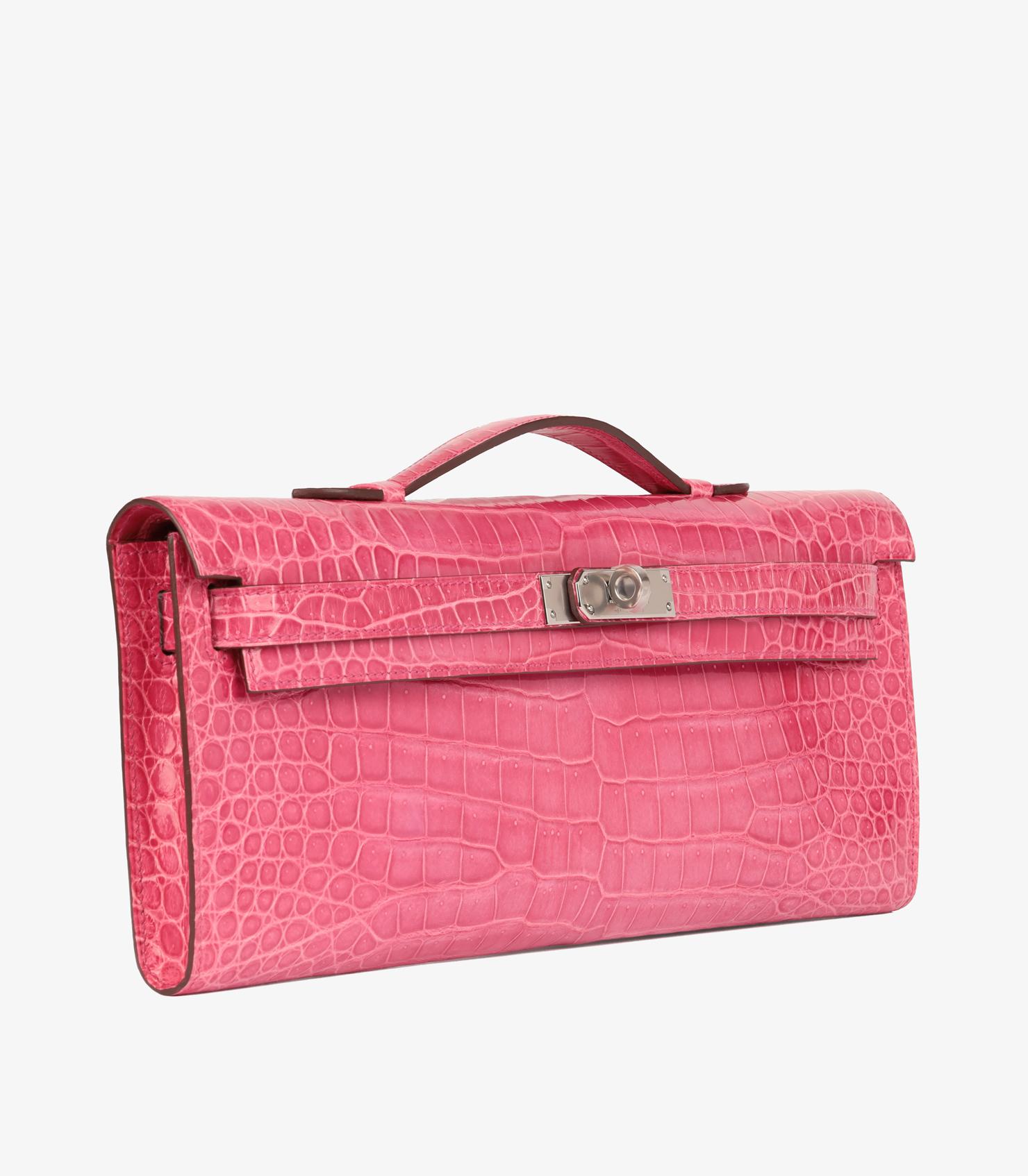 Pink Hermès Rose Tyrien Shiny Shiny Porosus Crocodile Leather Kelly Cut For Sale