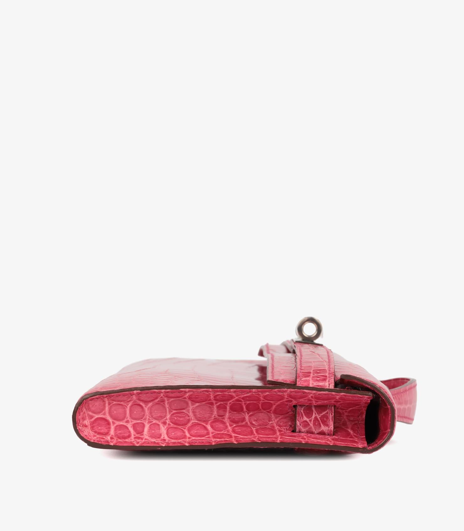 Hermès Rose Tyrien Shiny Shiny Porosus Crocodile Leather Kelly Cut For Sale 1
