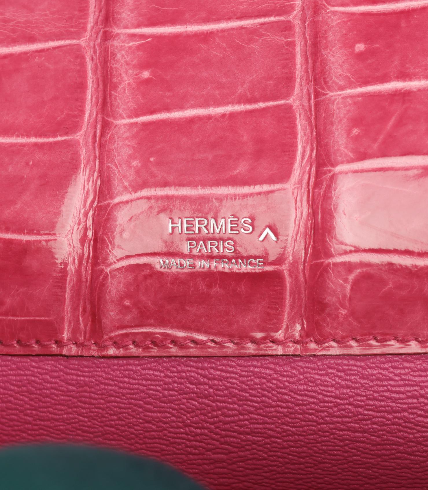 Hermès Rose Tyrien Shiny Shiny Porosus Crocodile Leather Kelly Cut For Sale 4