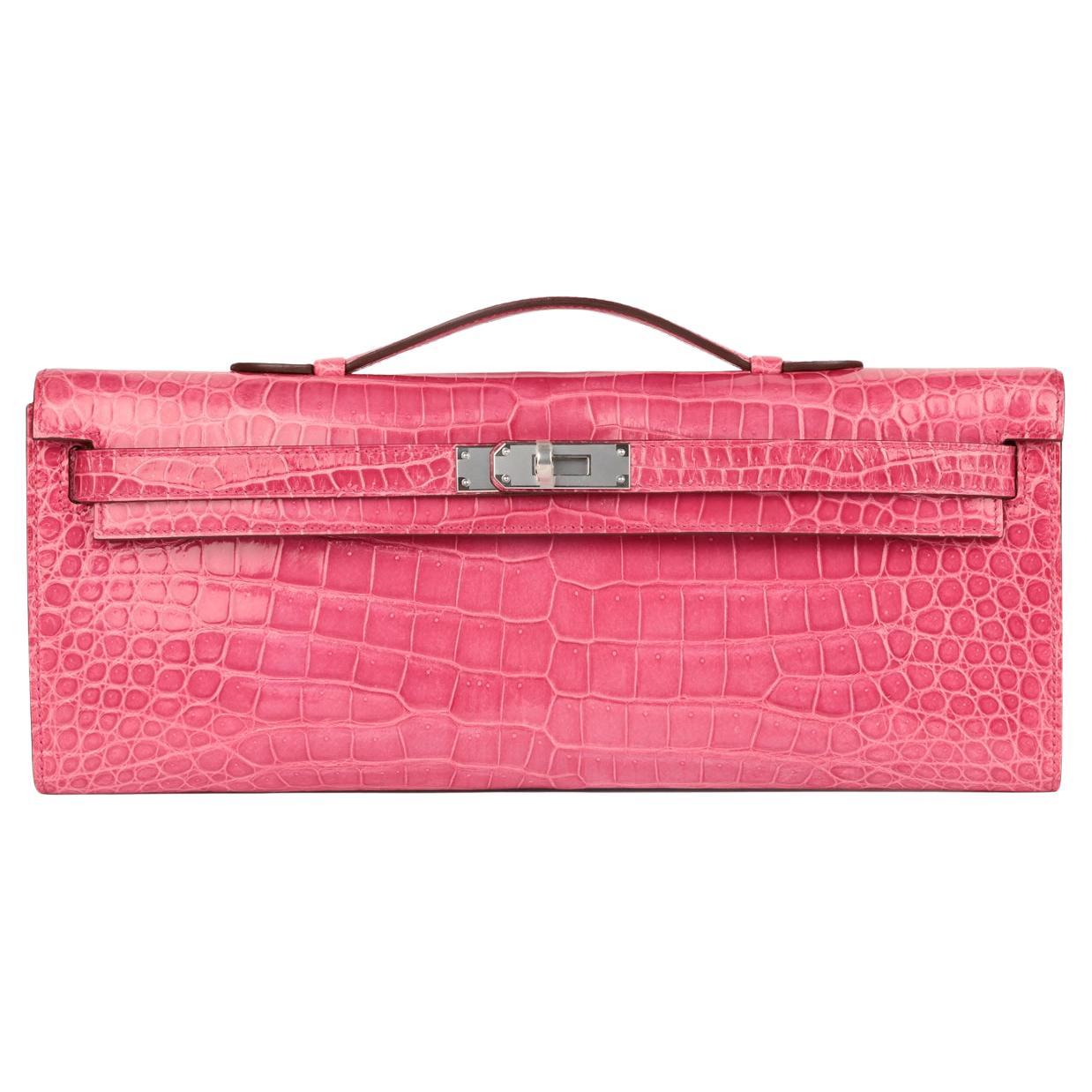 Hermès Rose Tyrien Shiny Shiny Porosus Crocodile Leather Kelly Cut For Sale